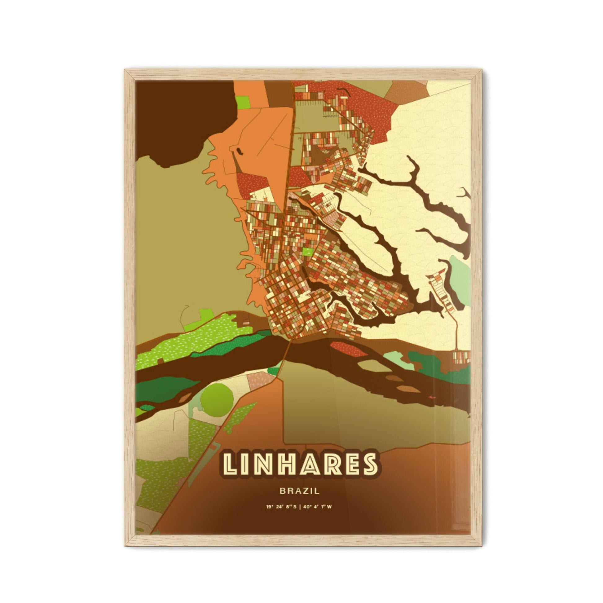 Colorful LINHARES BRAZIL Fine Art Map Farmhouse