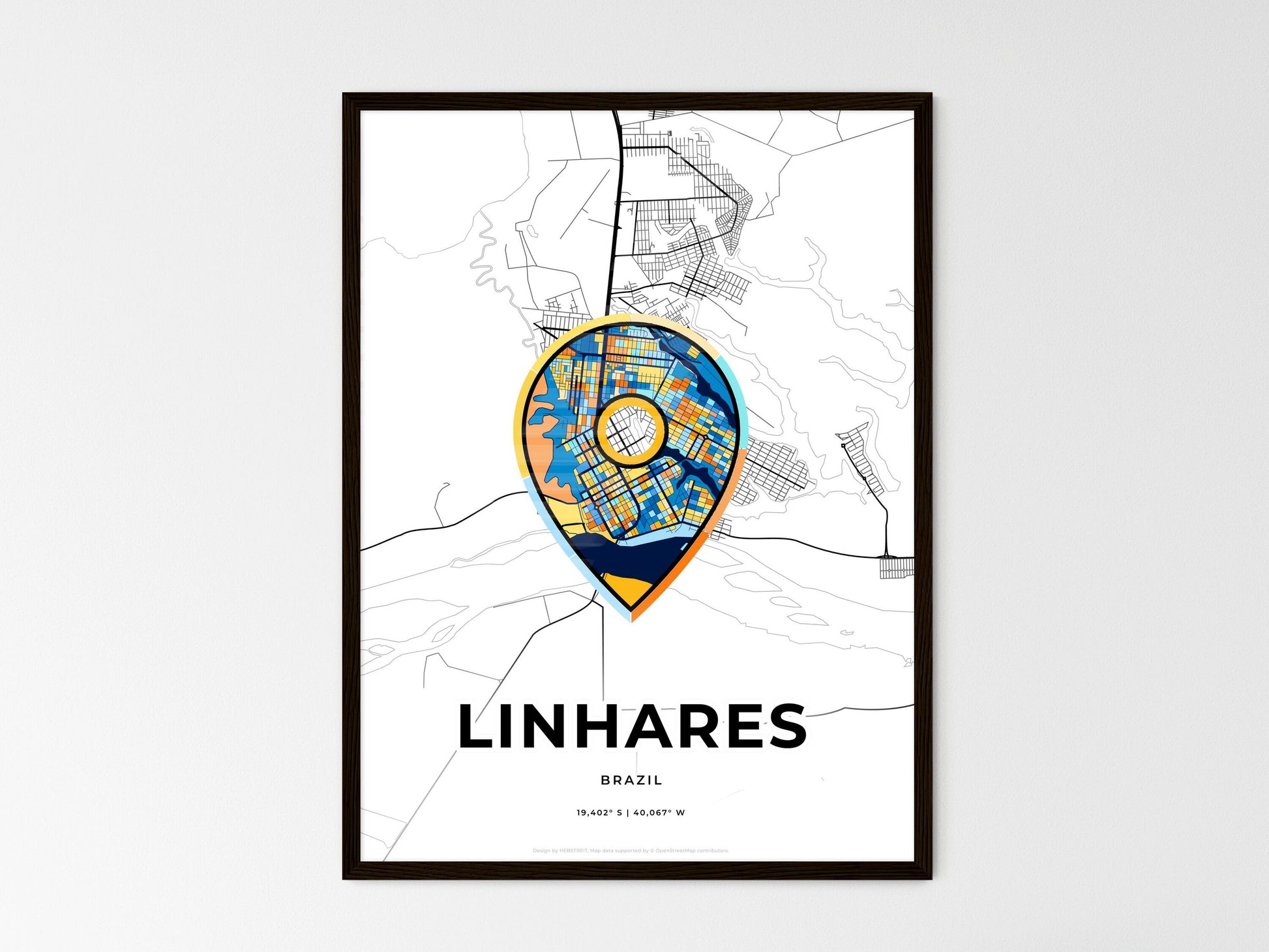 Linhares Brazil wedding art map with pointer icon
