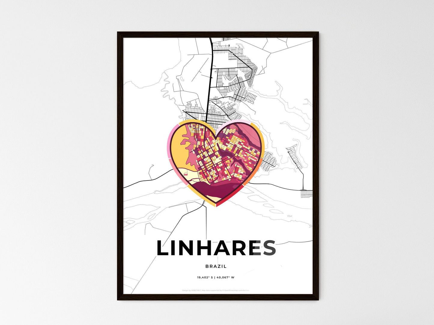 Linhares Brazil wedding art map with heart icon