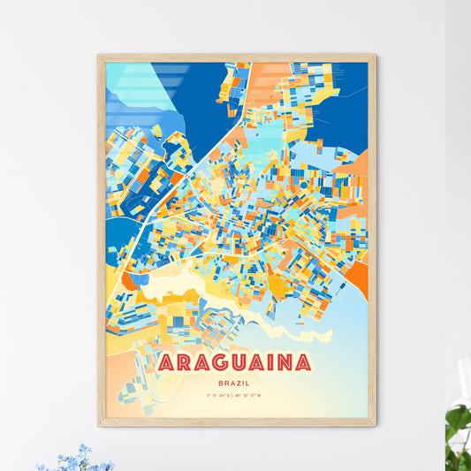 Colorful ARAGUAINA BRAZIL Fine Art Map Blue Orange