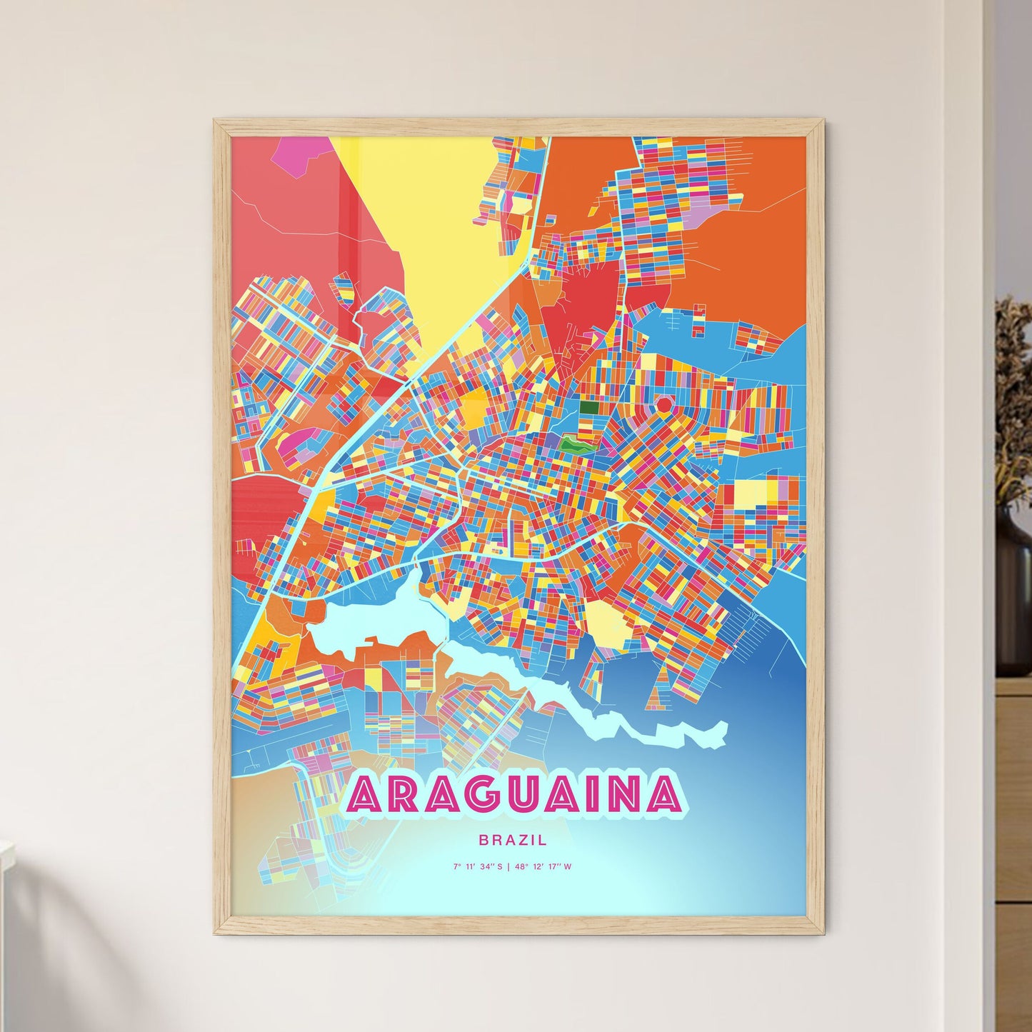 Colorful ARAGUAINA BRAZIL Fine Art Map Crazy Colors