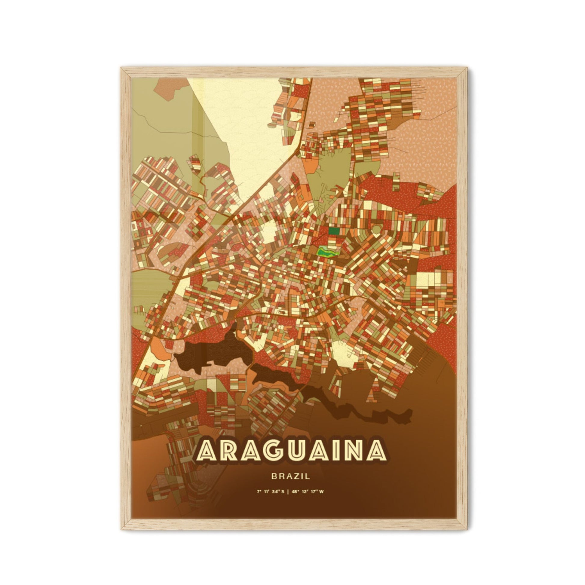 Colorful ARAGUAINA BRAZIL Fine Art Map Farmhouse