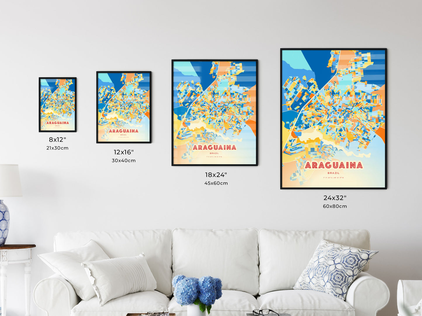 Colorful ARAGUAINA BRAZIL Fine Art Map Blue Orange