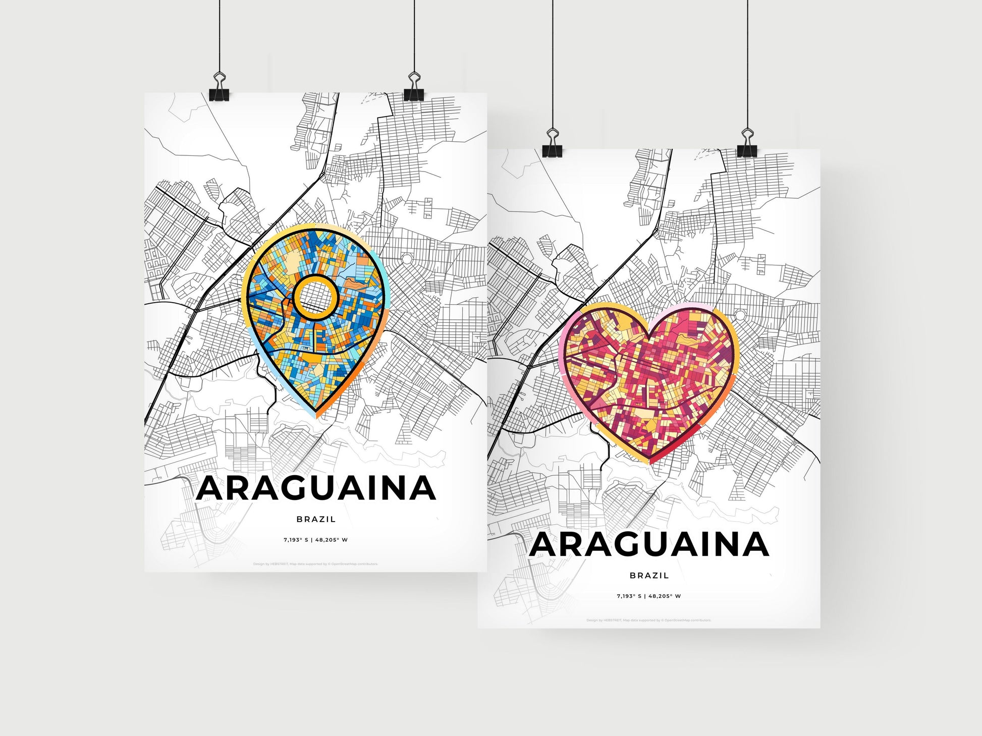 ARAGUAINA BRAZIL minimal art map with a colorful icon. Where it all began, Couple map gift.