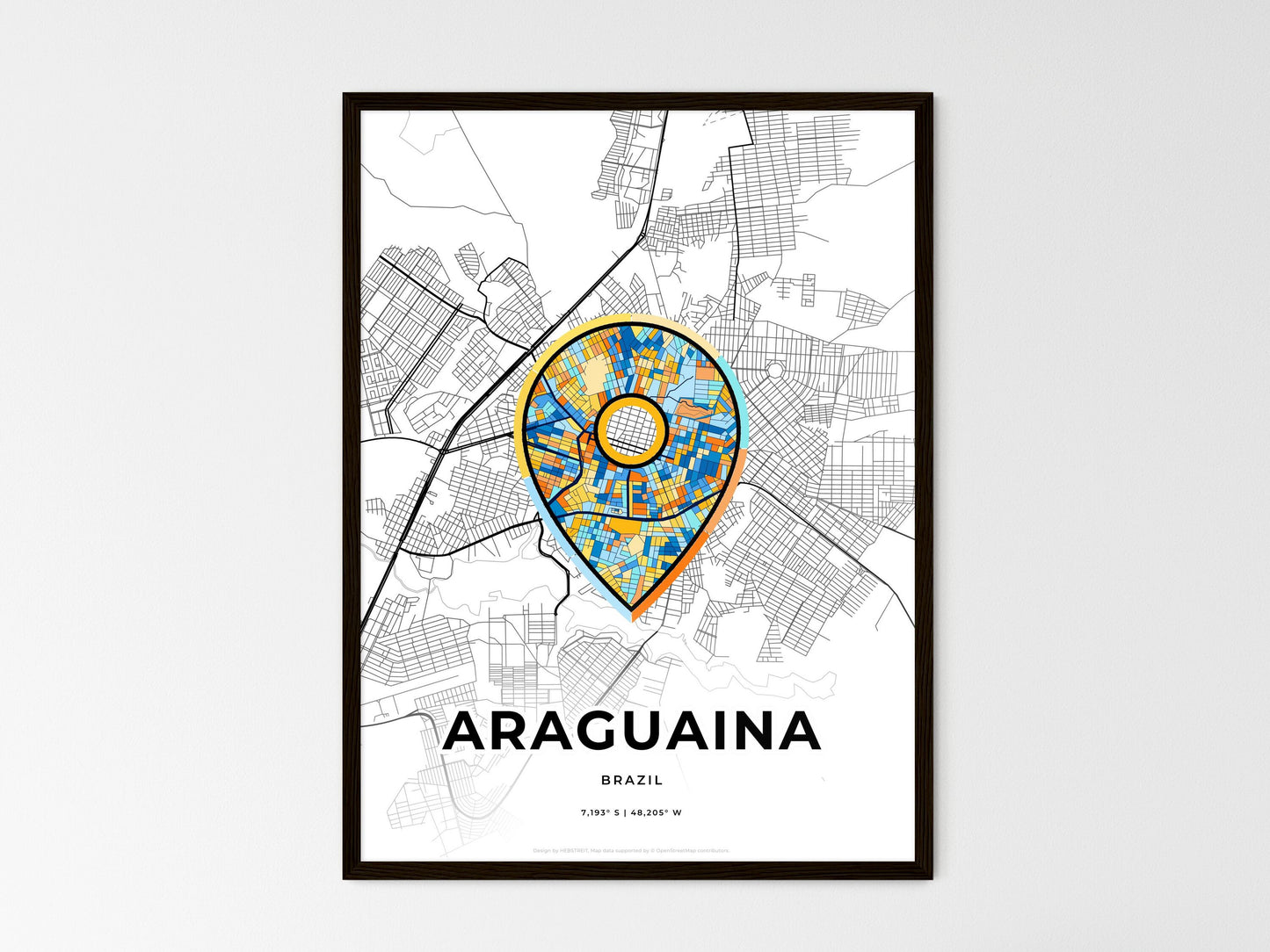 ARAGUAINA BRAZIL minimal art map with a colorful icon. Where it all began, Couple map gift. Style 1