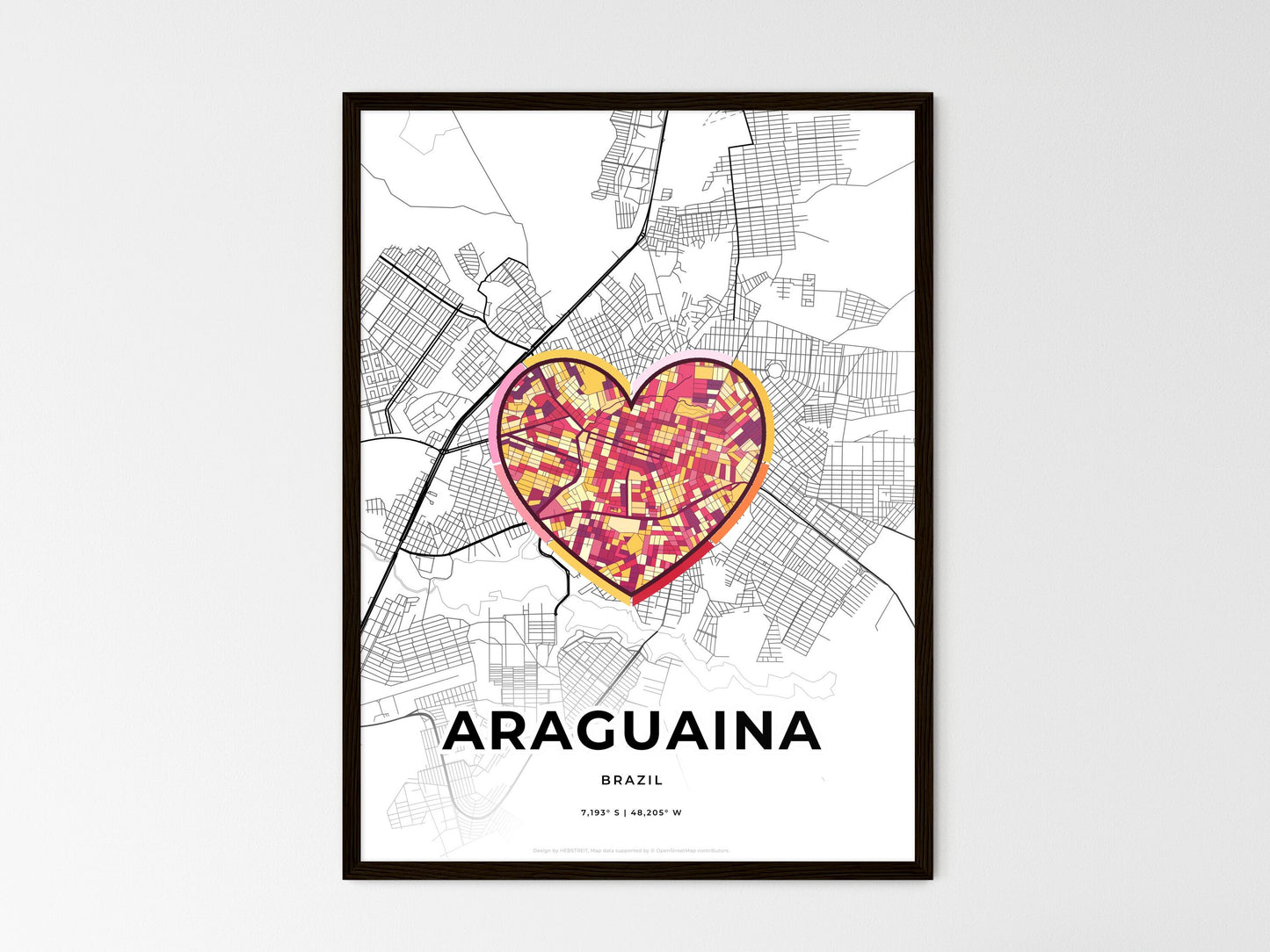 ARAGUAINA BRAZIL minimal art map with a colorful icon. Where it all began, Couple map gift. Style 2