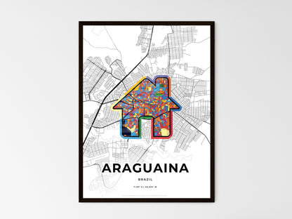 ARAGUAINA BRAZIL minimal art map with a colorful icon. Where it all began, Couple map gift. Style 3