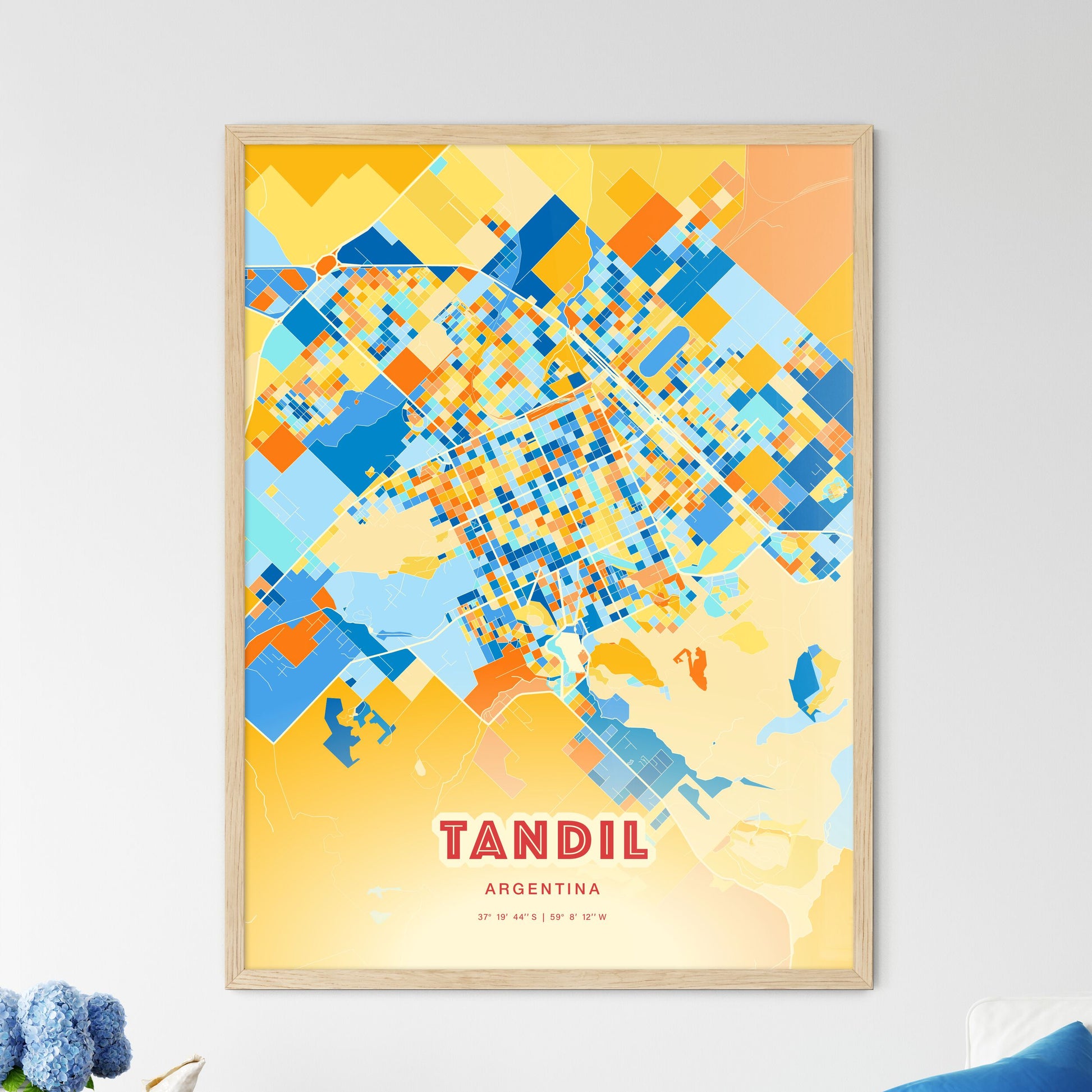 Colorful TANDIL ARGENTINA Fine Art Map Blue Orange