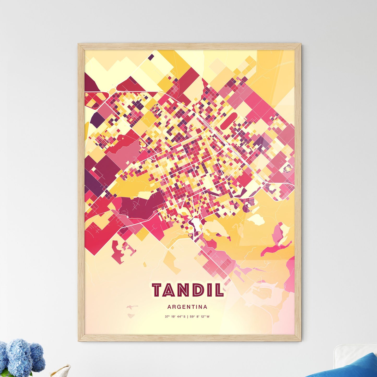 Colorful TANDIL ARGENTINA Fine Art Map Hot Red