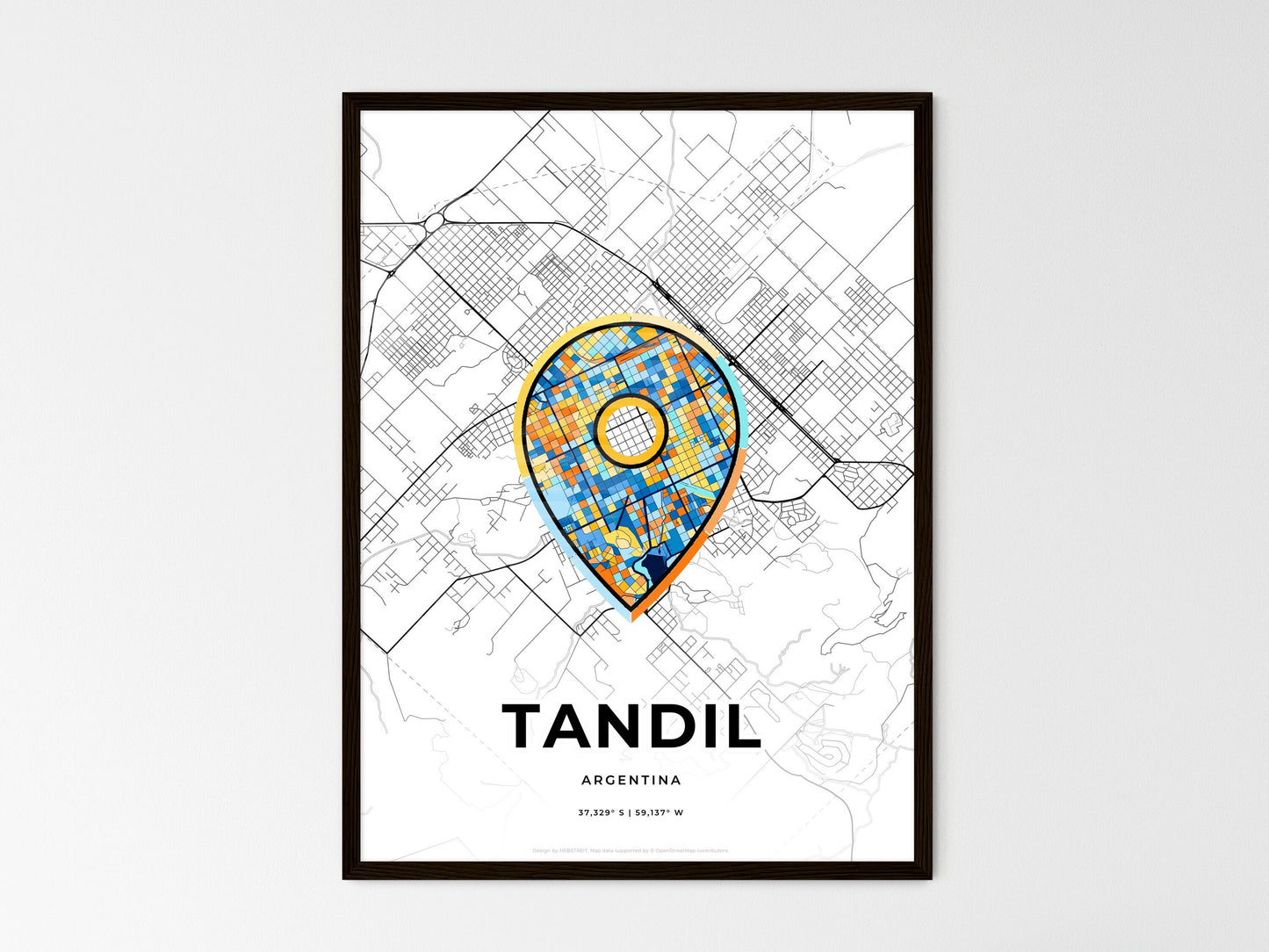 Tandil Argentina wedding art map with pointer icon