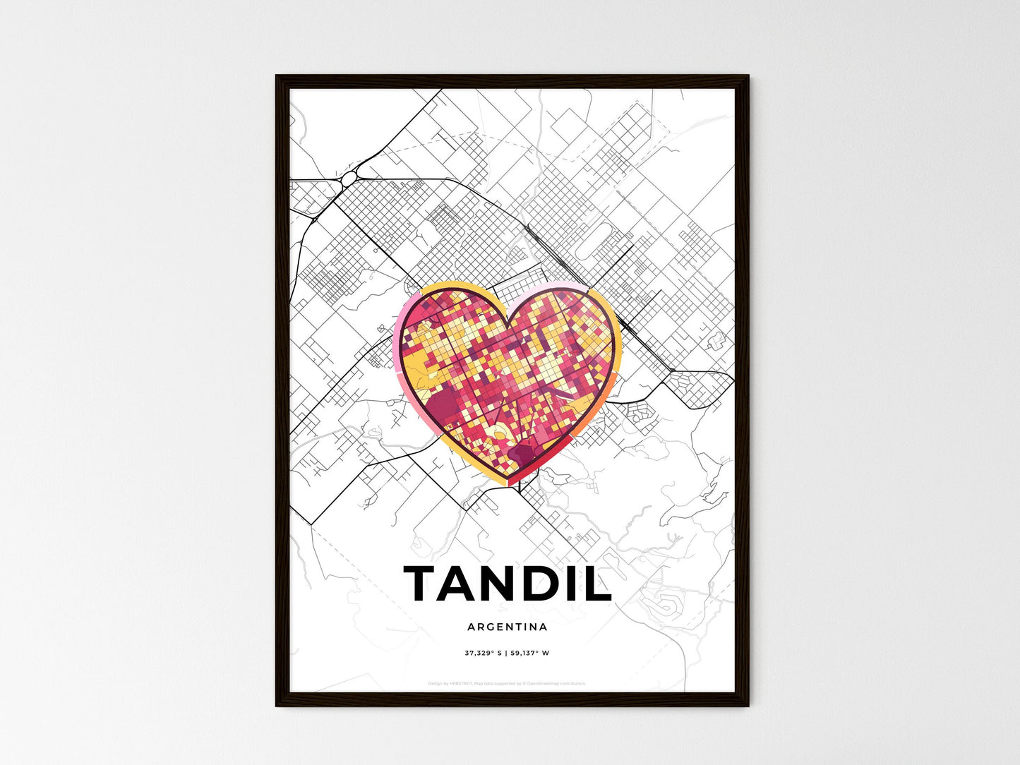 Tandil Argentina wedding art map with heart icon