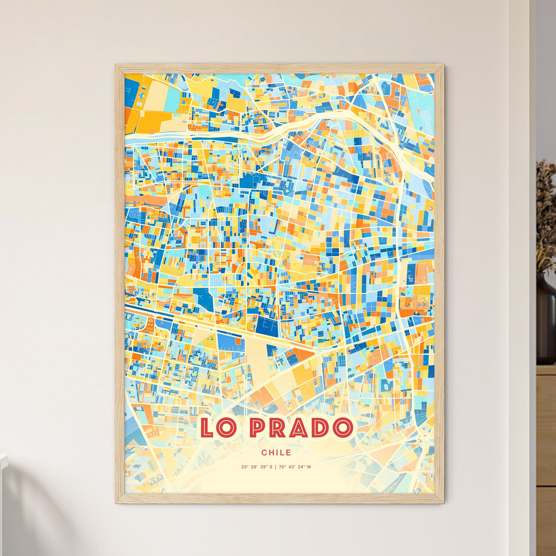 Colorful LO PRADO CHILE Fine Art Map Blue Orange