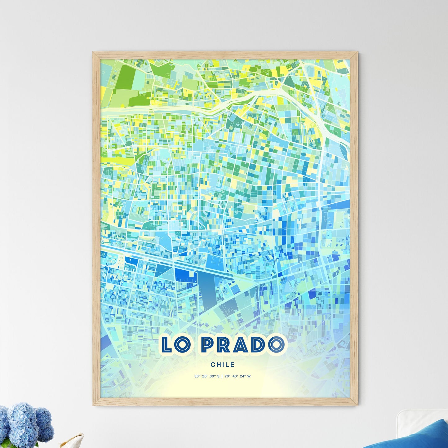 Colorful LO PRADO CHILE Fine Art Map Cool Blue