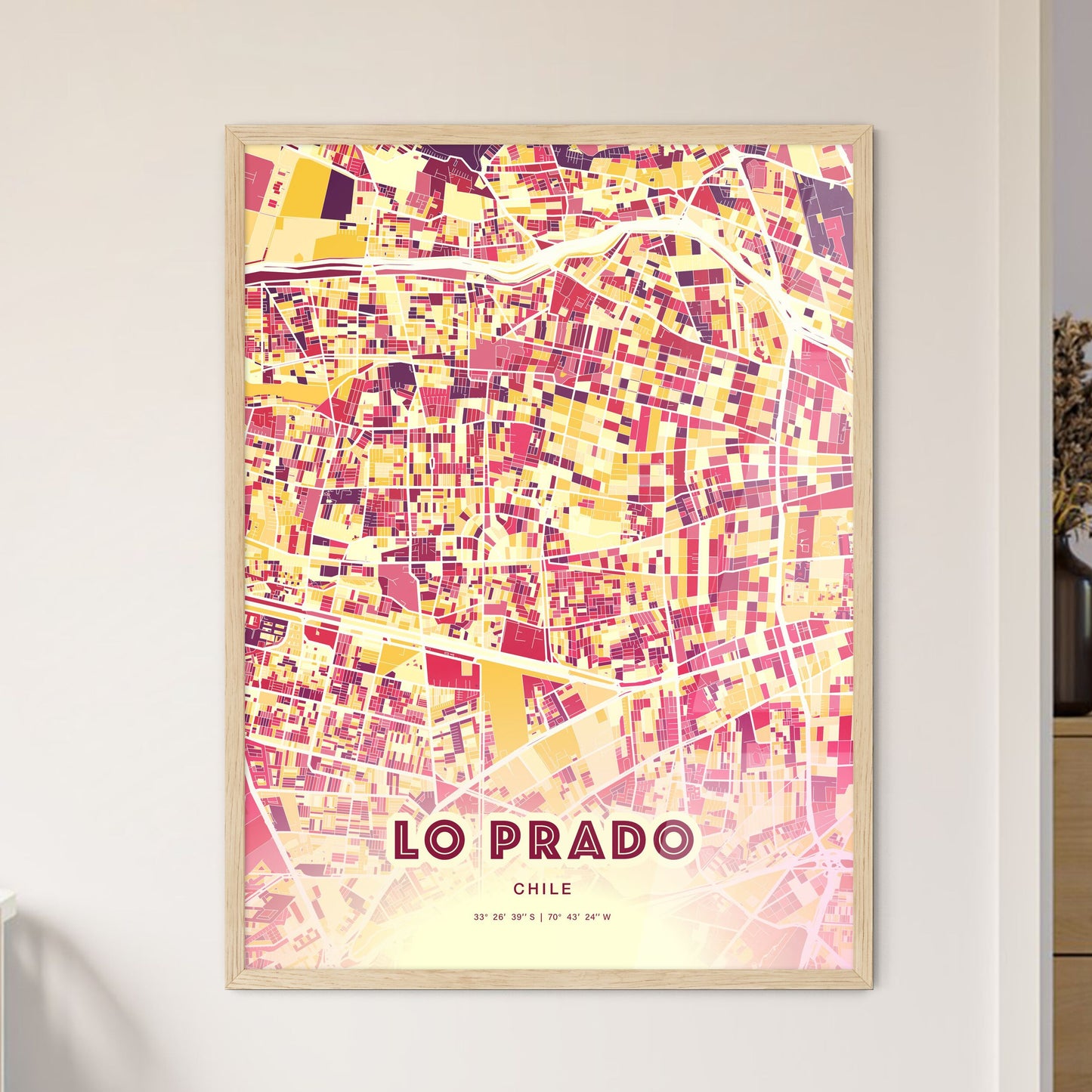 Colorful LO PRADO CHILE Fine Art Map Hot Red