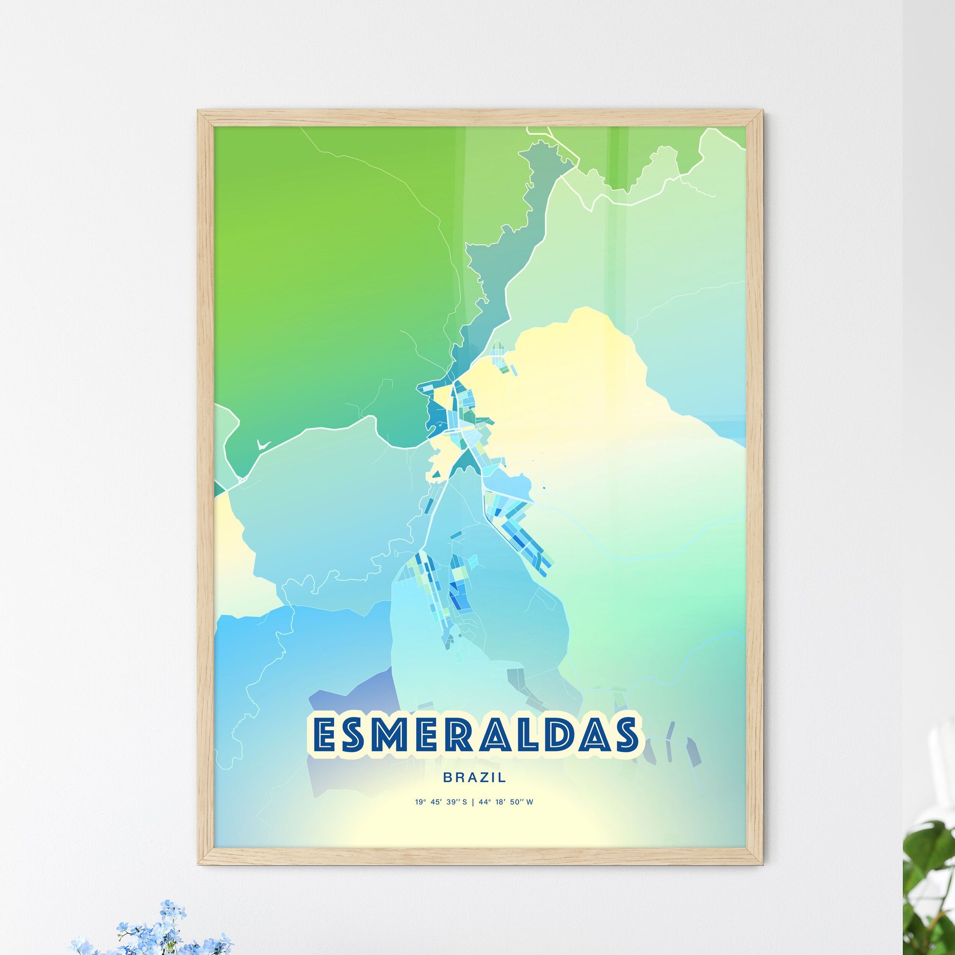 Colorful ESMERALDAS BRAZIL Fine Art Map Cool Blue