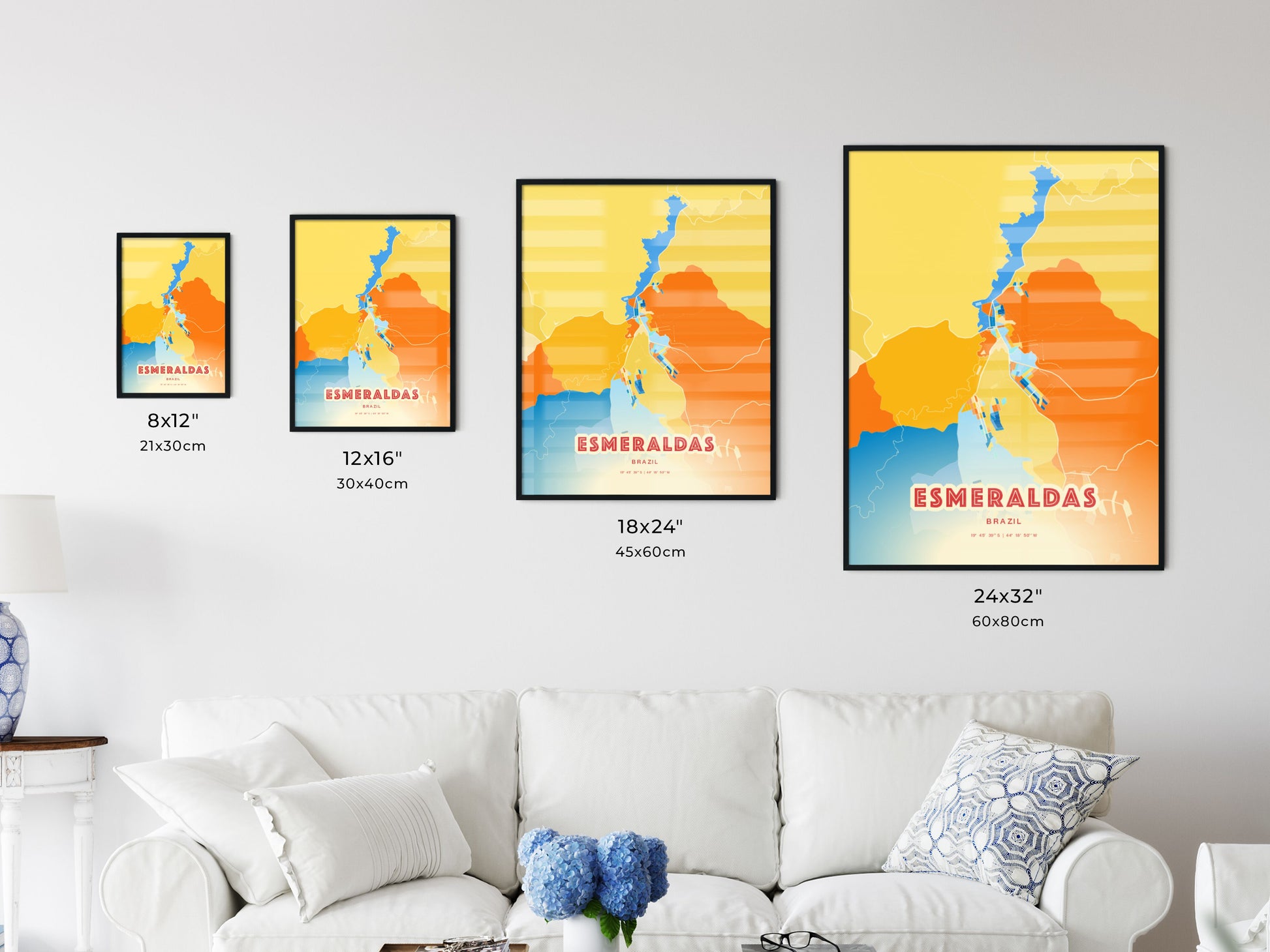 Colorful ESMERALDAS BRAZIL Fine Art Map Blue Orange