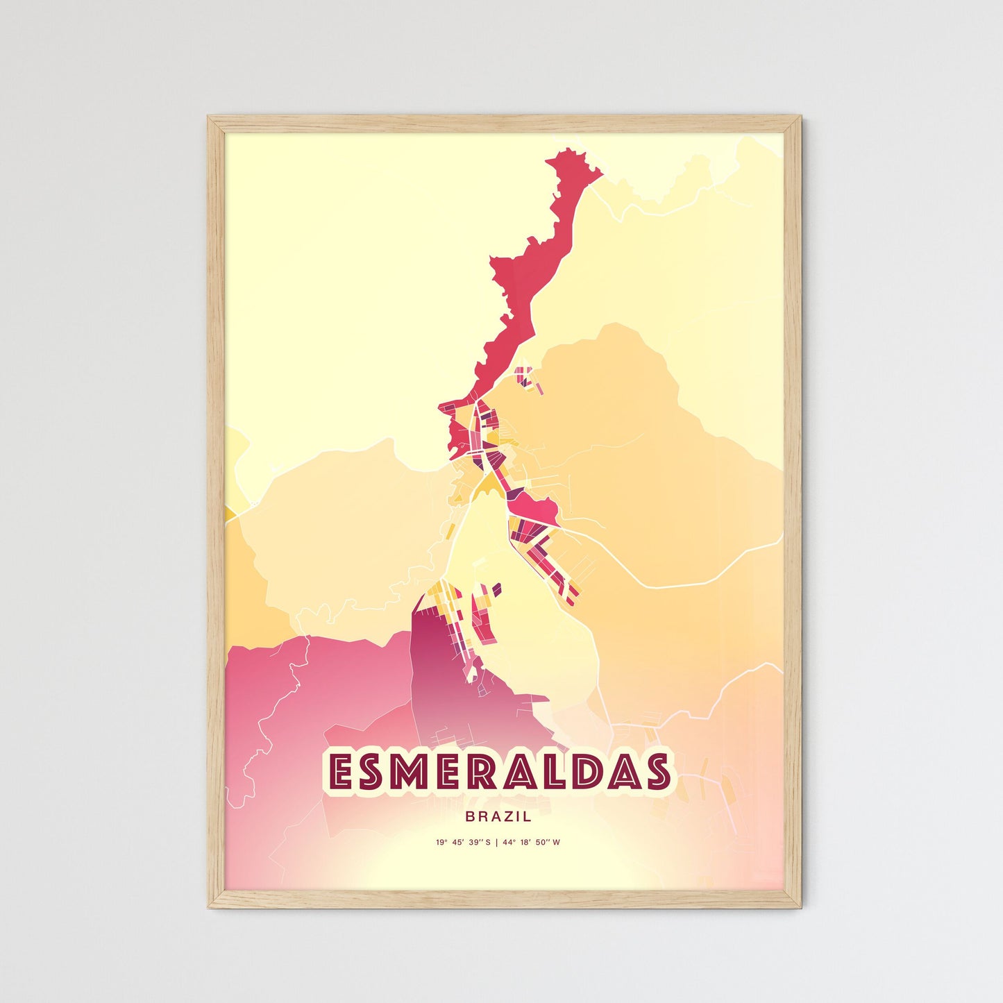 Colorful ESMERALDAS BRAZIL Fine Art Map Hot Red