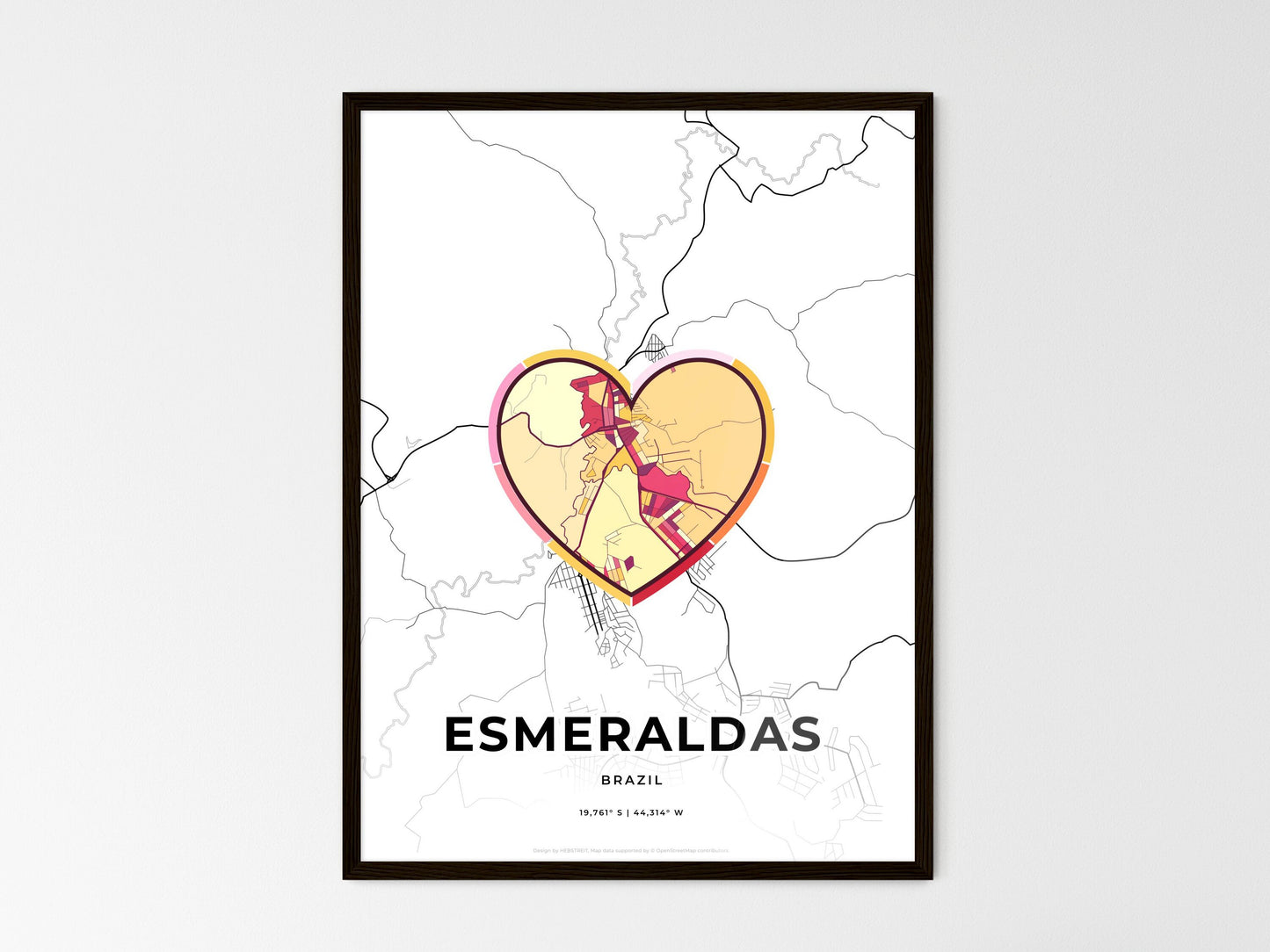 Esmeraldas Brazil wedding art map with heart icon