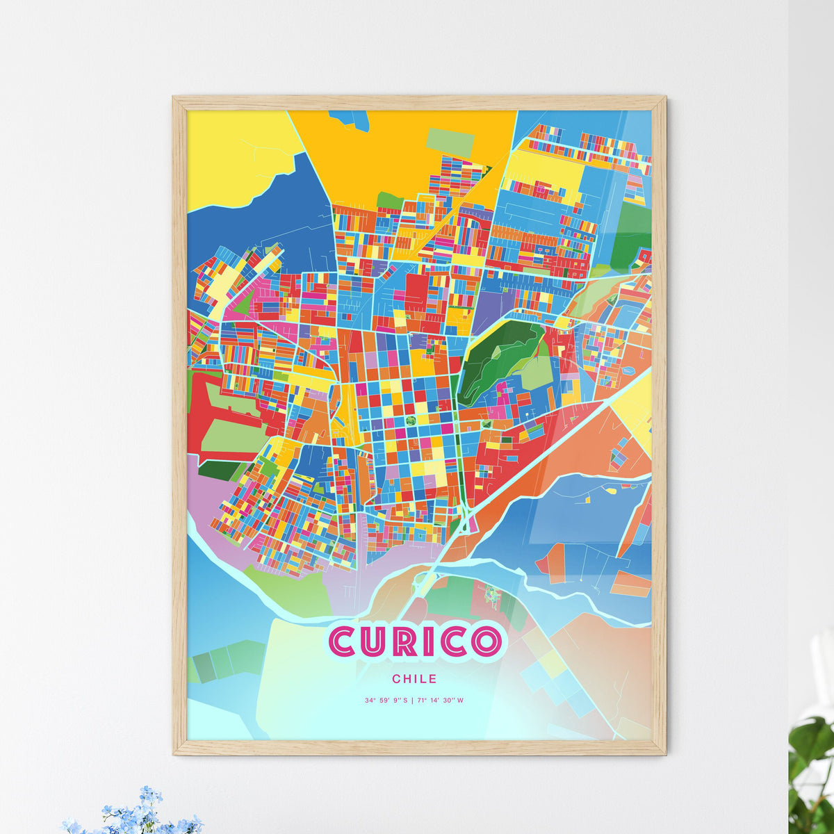 Colorful CURICO CHILE Fine Art Map Crazy Colors