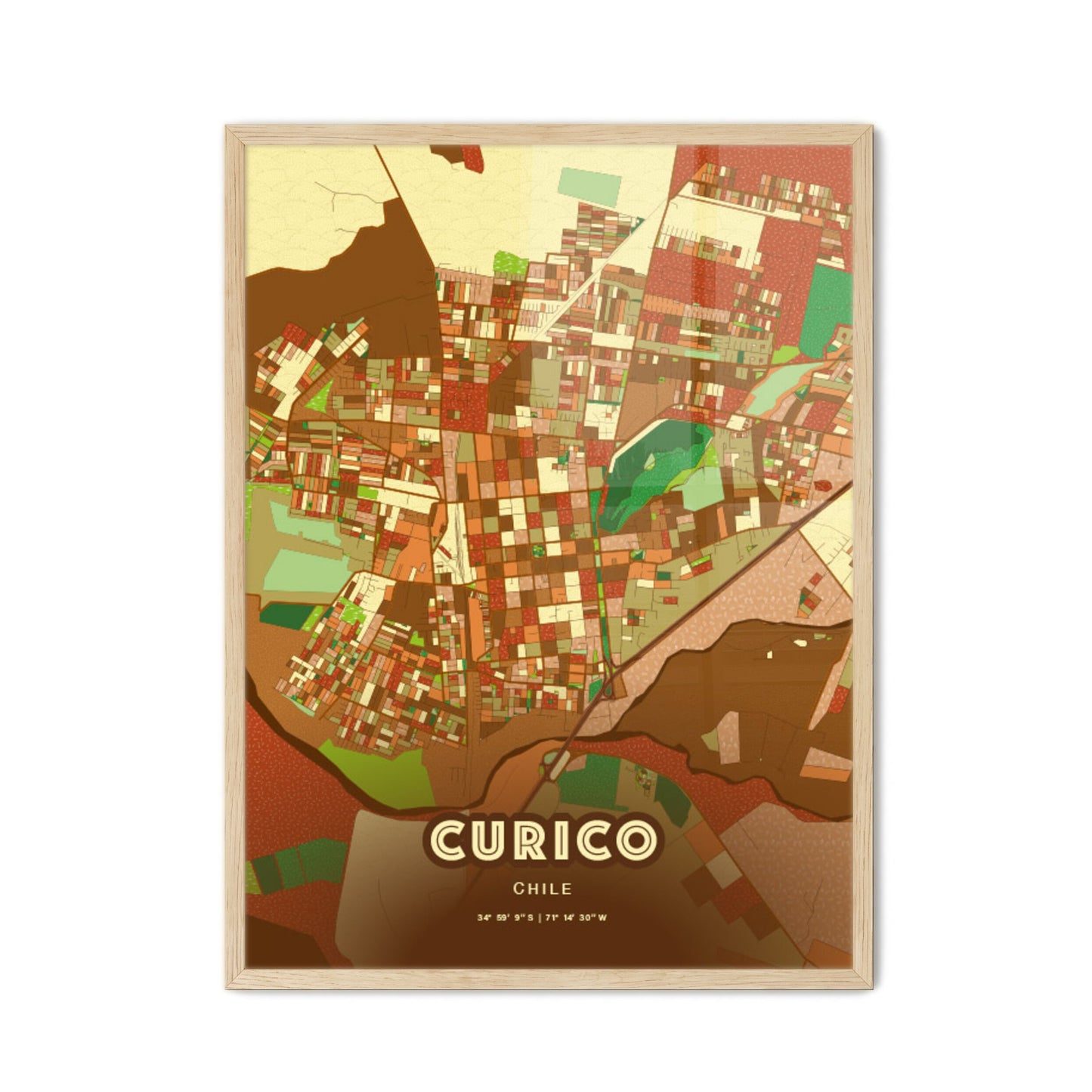 Colorful CURICO CHILE Fine Art Map Farmhouse