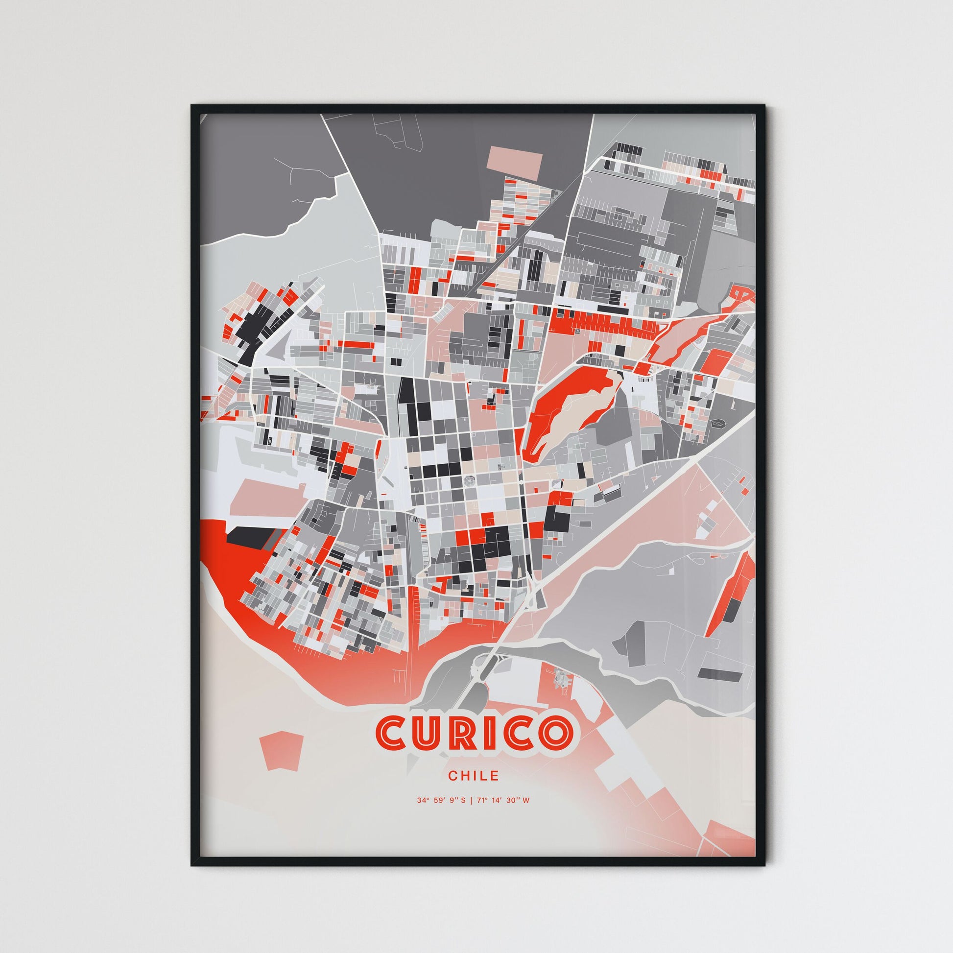 Colorful CURICO CHILE Fine Art Map Modern