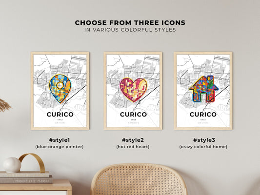 Curico Chile maps with colorful icons