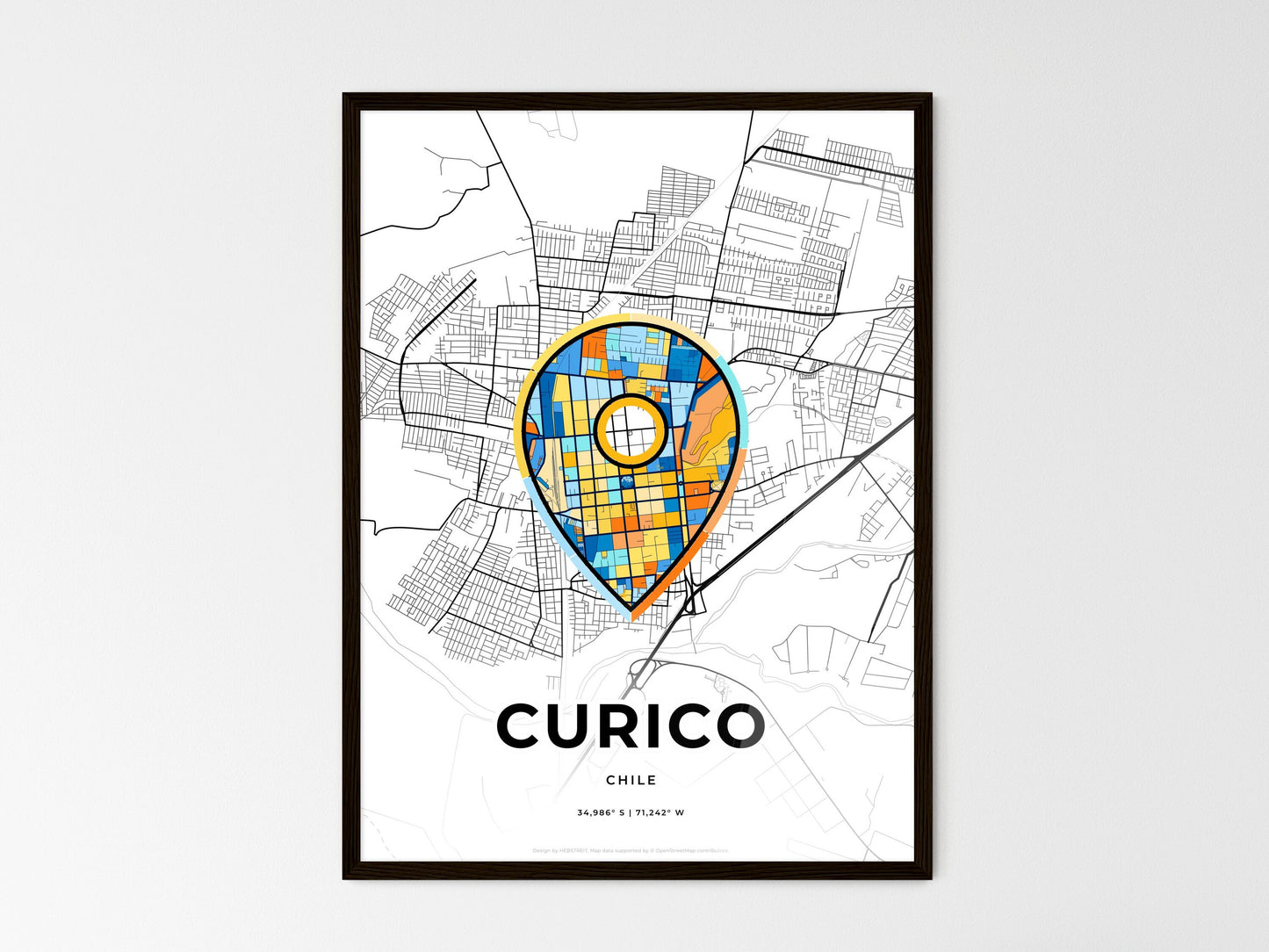 Curico Chile wedding art map with pointer icon