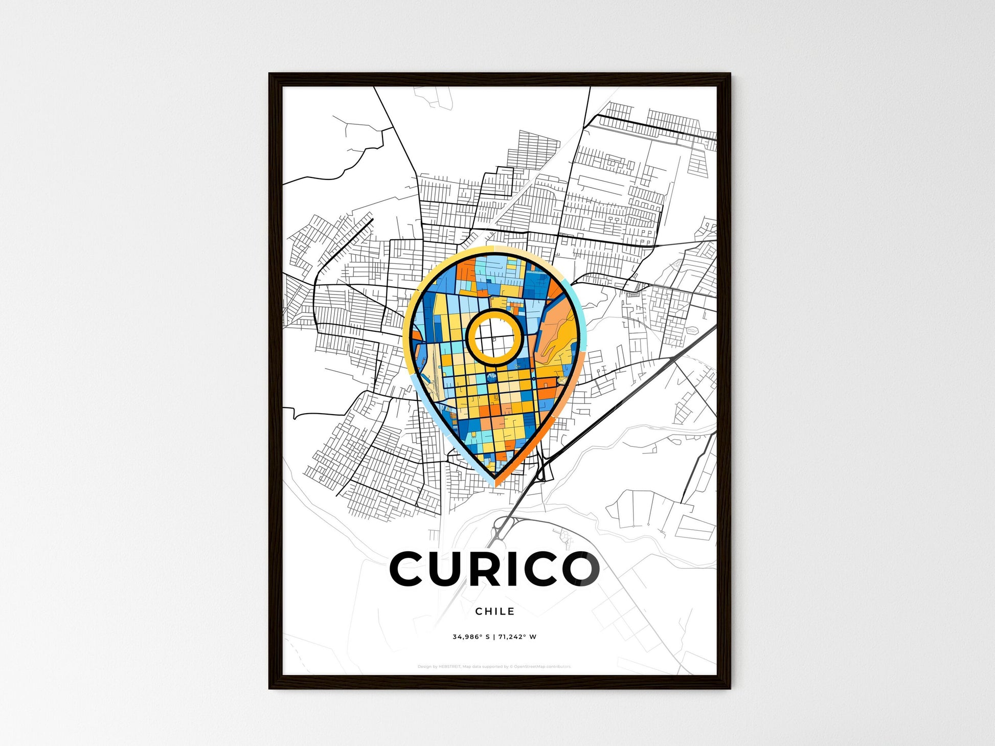 Curico Chile wedding art map with pointer icon