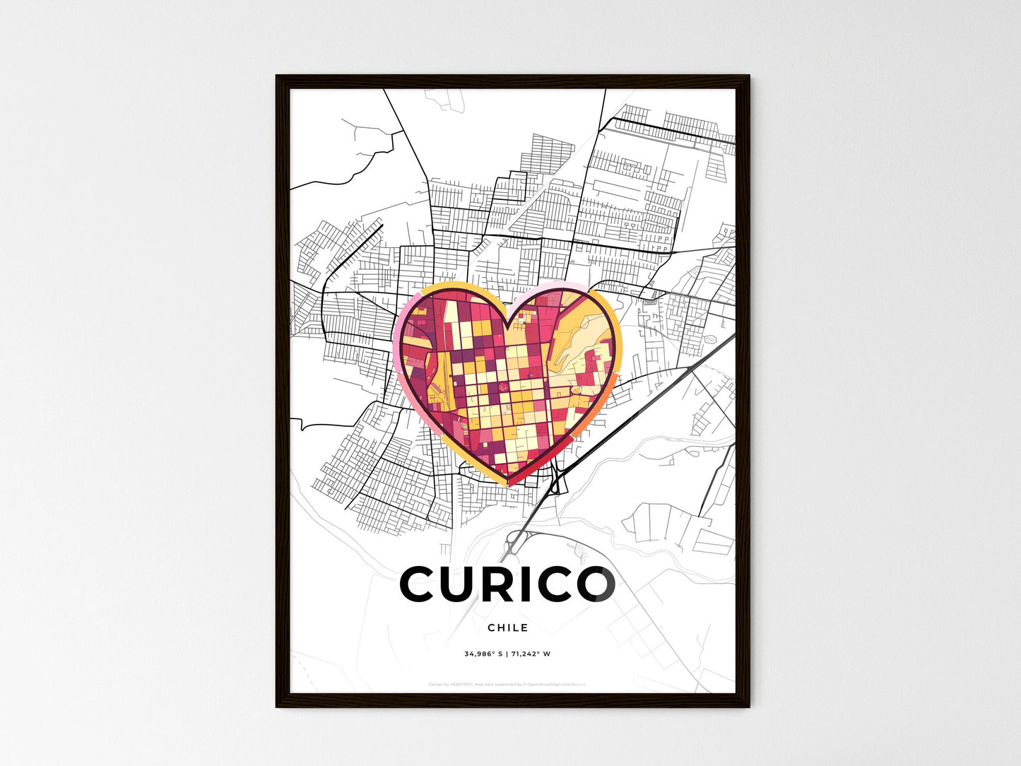 Curico Chile wedding art map with heart icon