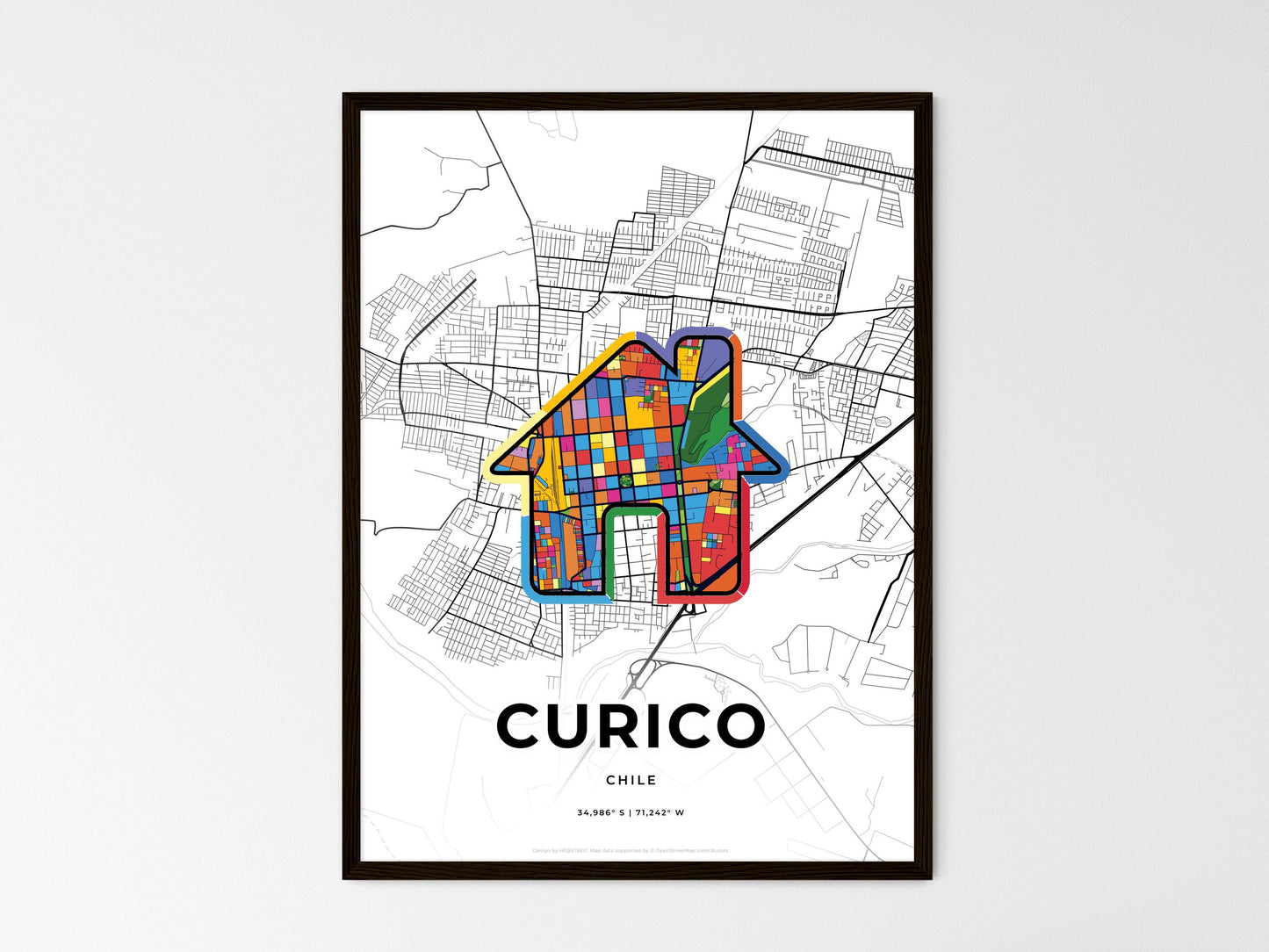 Curico Chile wedding art map with home icon
