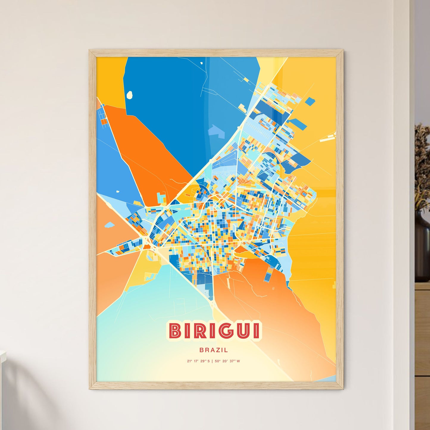 Colorful BIRIGUI BRAZIL Fine Art Map Blue Orange