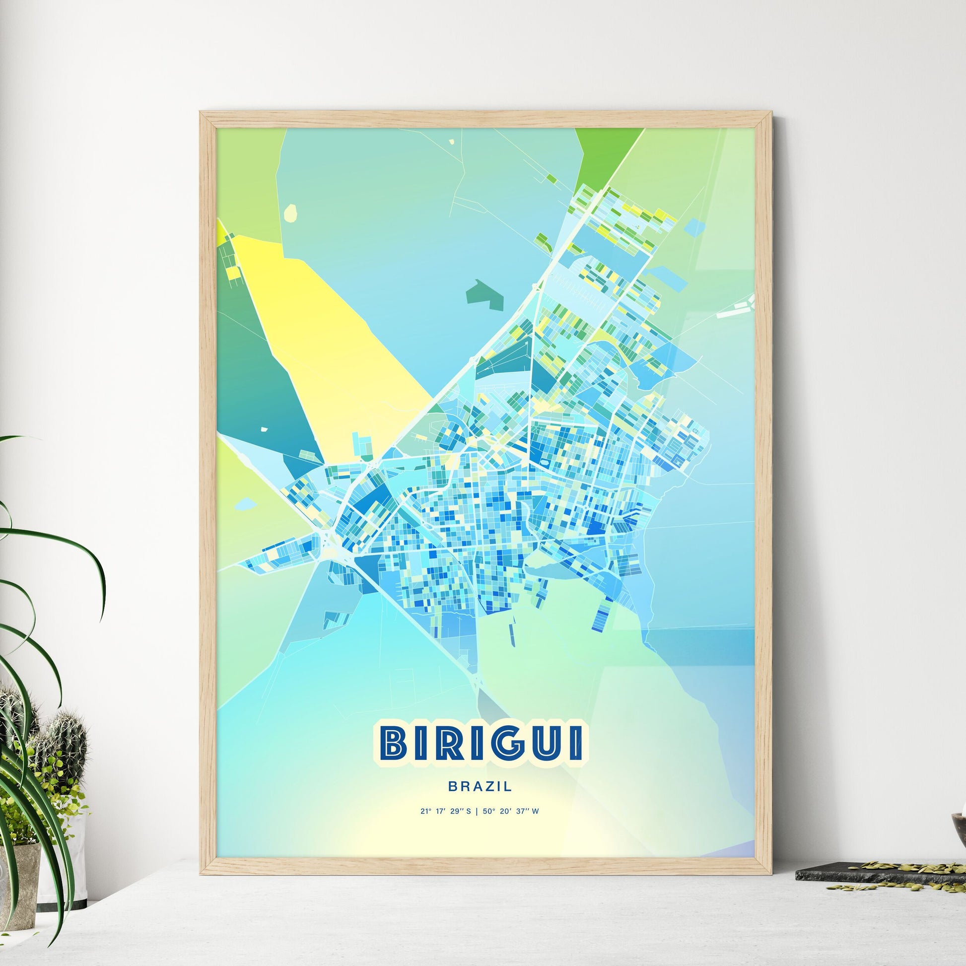 Colorful BIRIGUI BRAZIL Fine Art Map Cool Blue