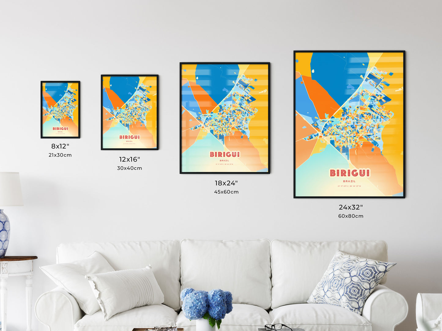 Colorful BIRIGUI BRAZIL Fine Art Map Blue Orange