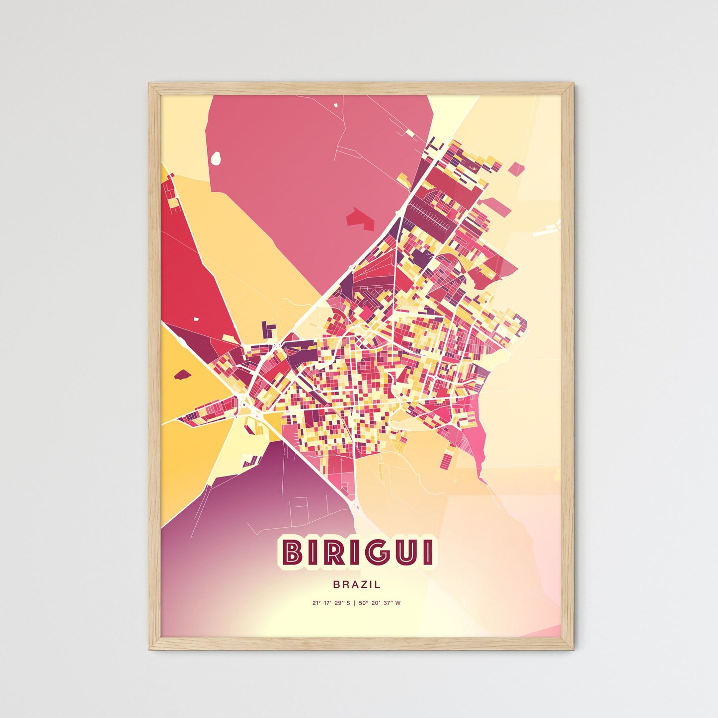 Colorful BIRIGUI BRAZIL Fine Art Map Hot Red