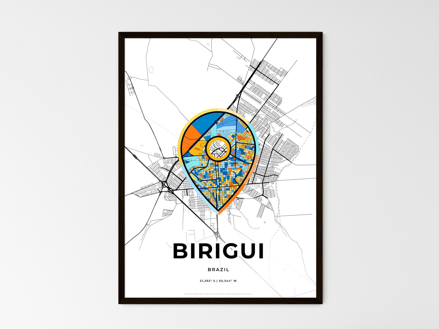 Birigui Brazil wedding art map with pointer icon