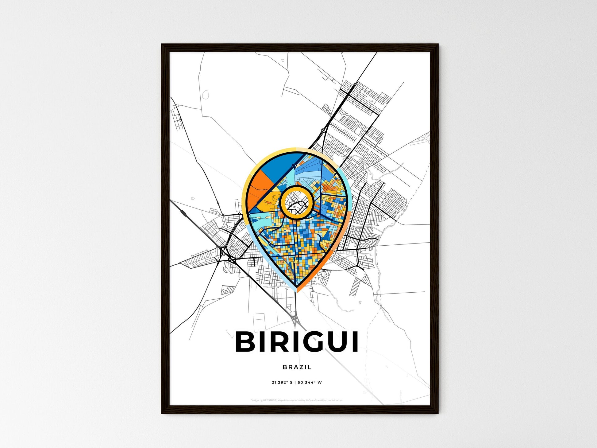 Birigui Brazil wedding art map with pointer icon