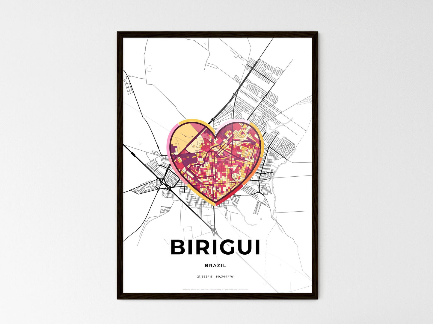 Birigui Brazil wedding art map with heart icon