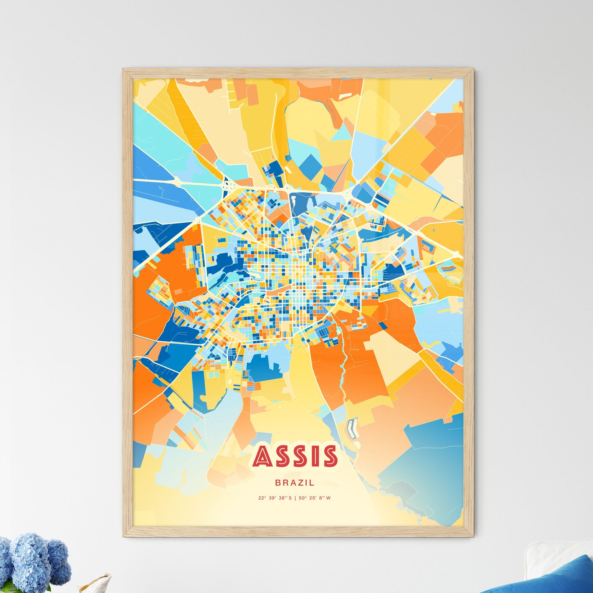 Colorful ASSIS BRAZIL Fine Art Map Blue Orange