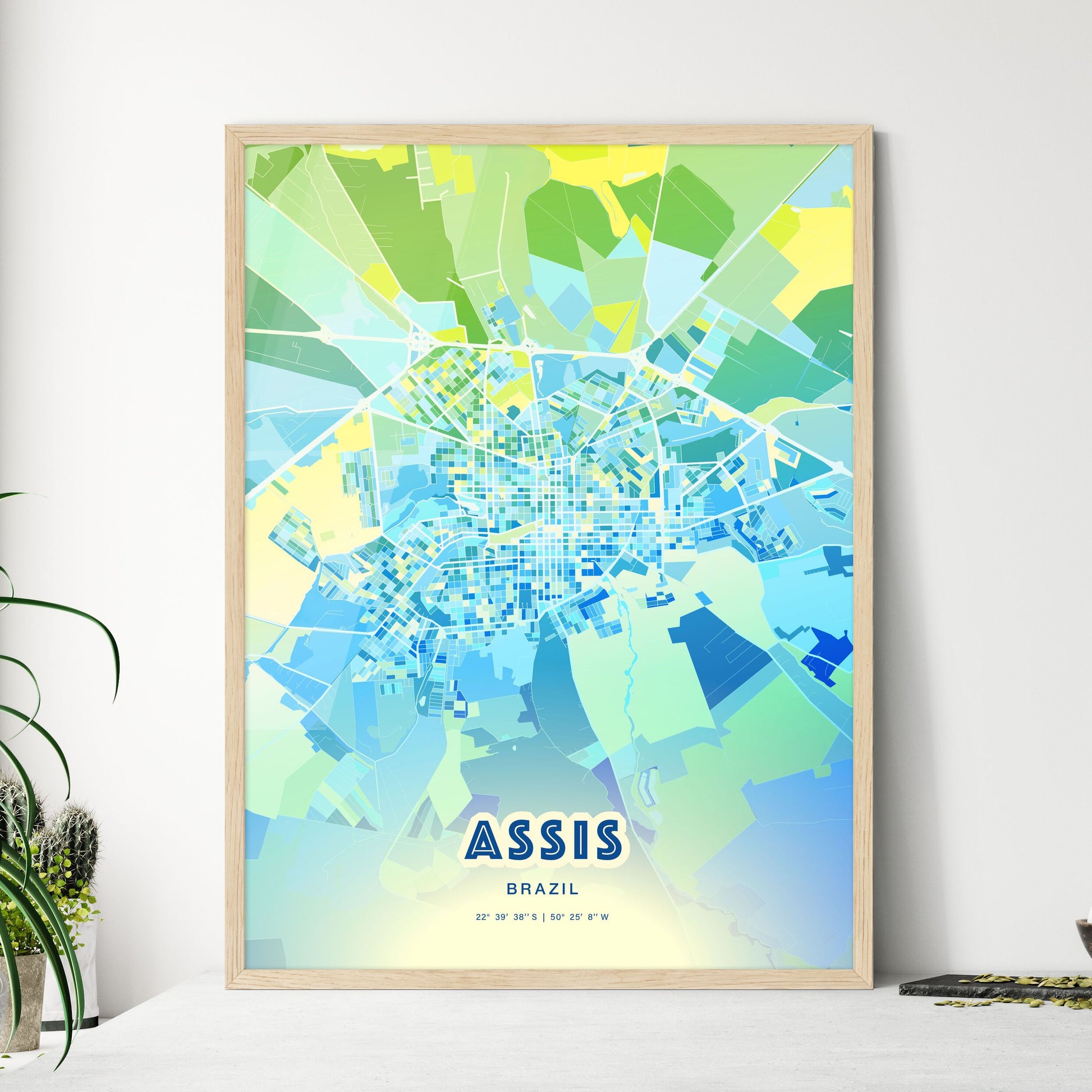 Colorful ASSIS BRAZIL Fine Art Map Cool Blue