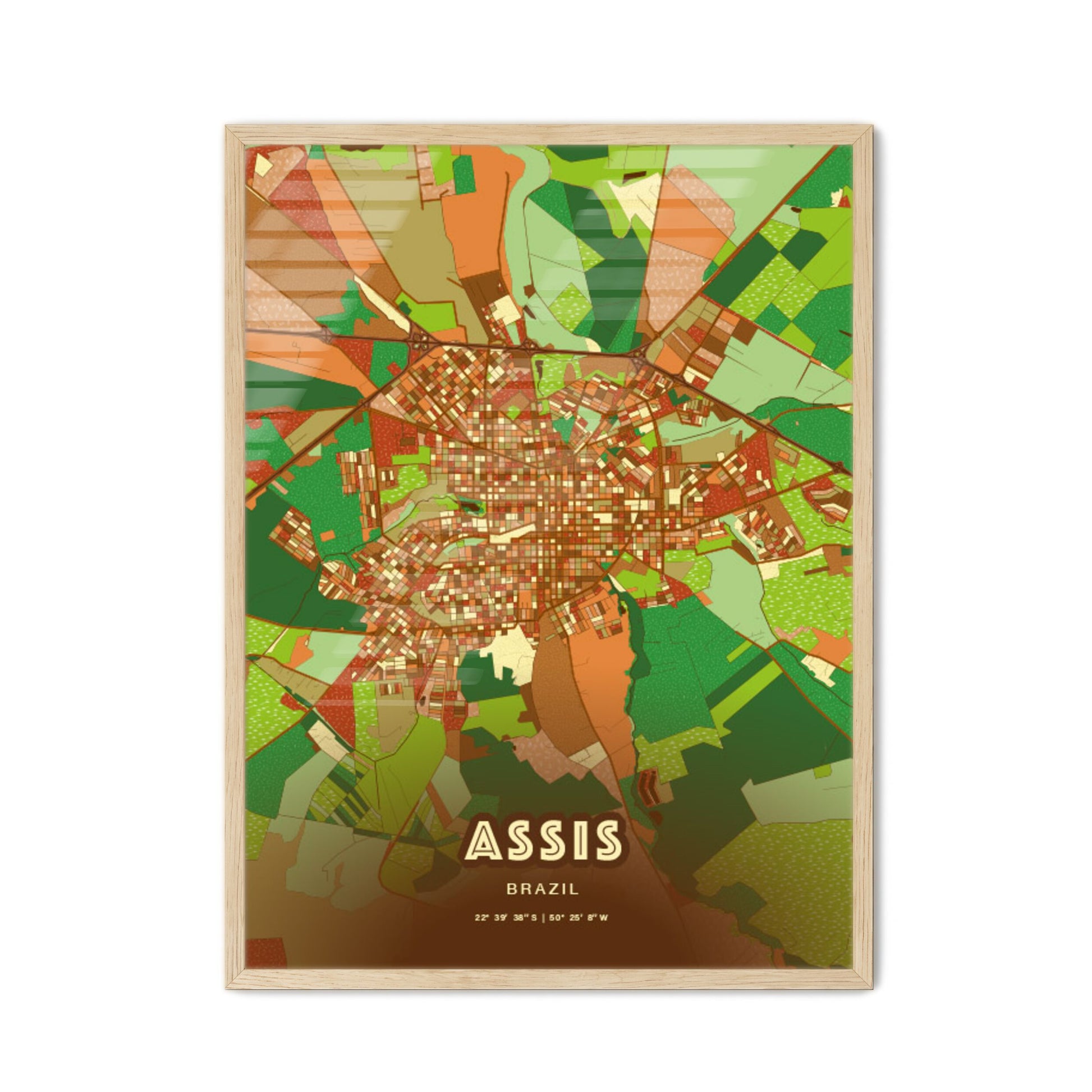 Colorful ASSIS BRAZIL Fine Art Map Farmhouse