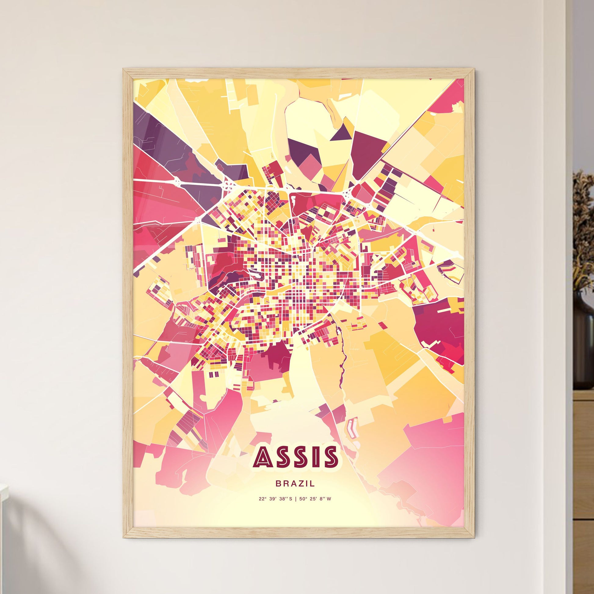 Colorful ASSIS BRAZIL Fine Art Map Hot Red