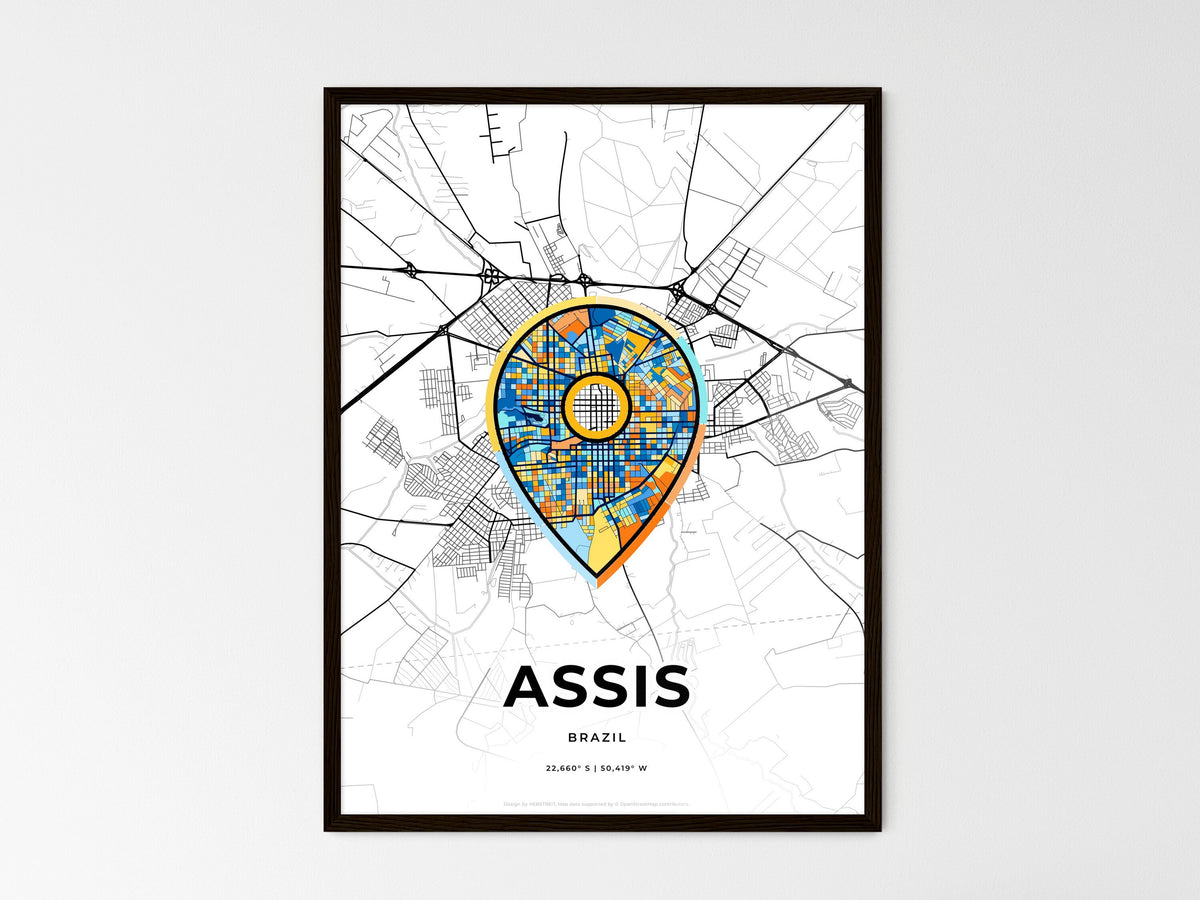 Assis Brazil wedding art map with pointer icon