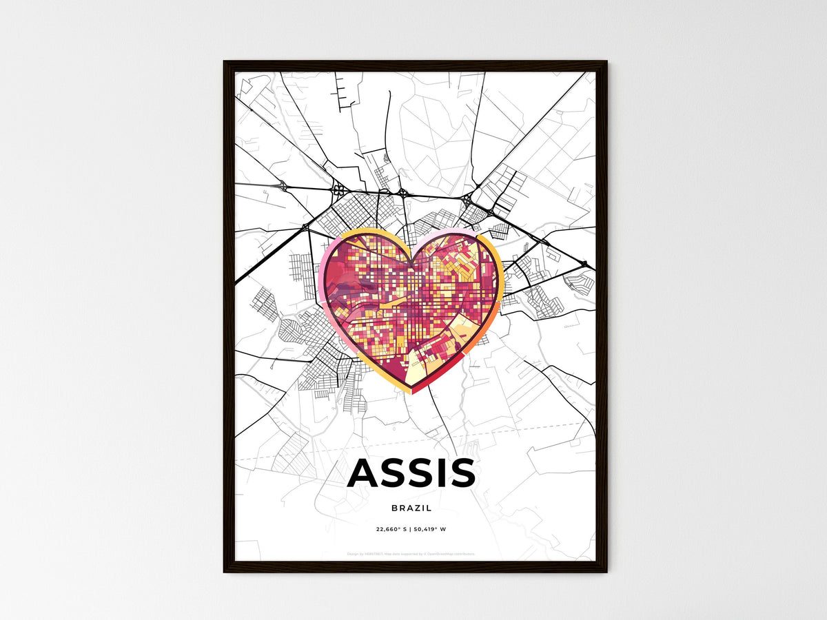 Assis Brazil wedding art map with heart icon
