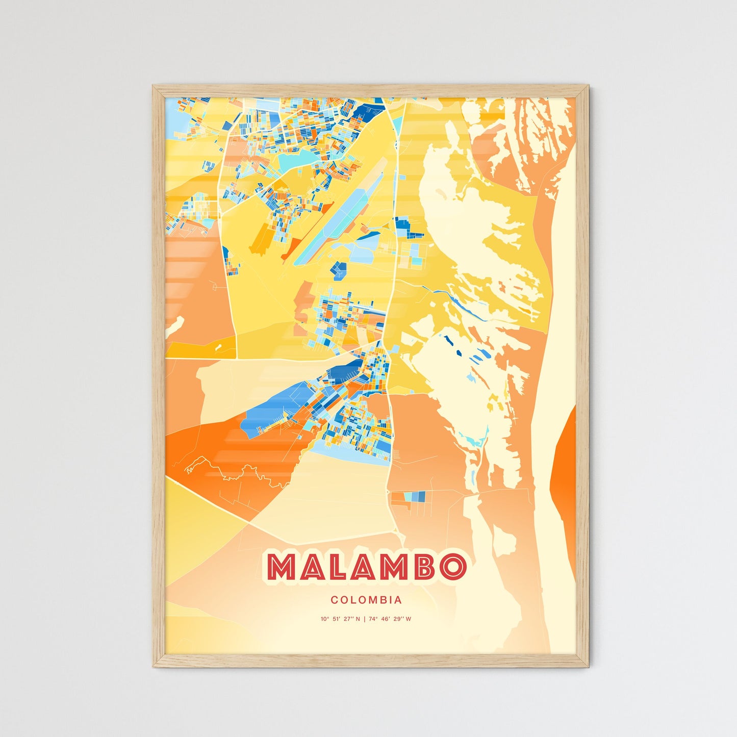 Colorful MALAMBO COLOMBIA Fine Art Map Blue Orange