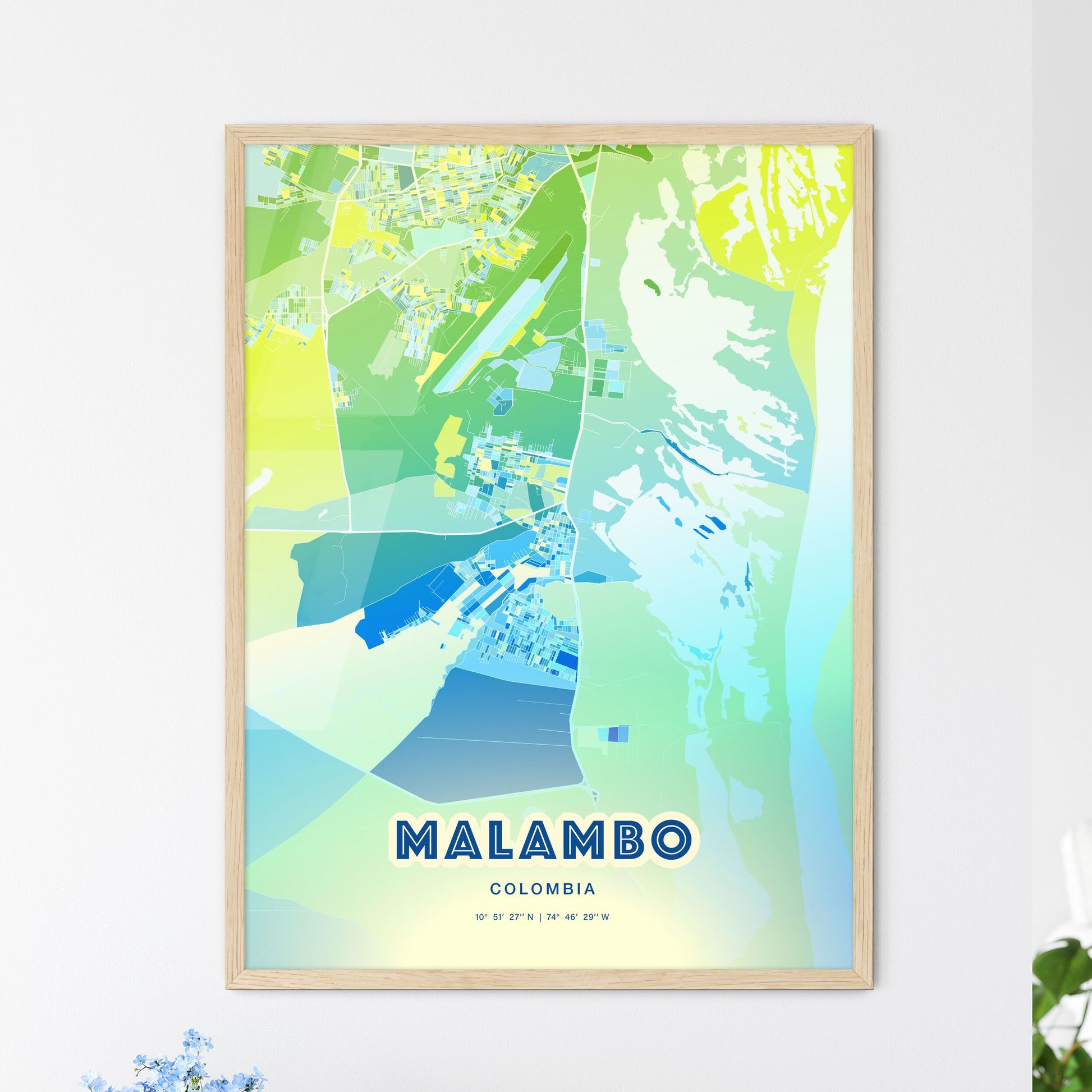 Colorful MALAMBO COLOMBIA Fine Art Map Cool Blue