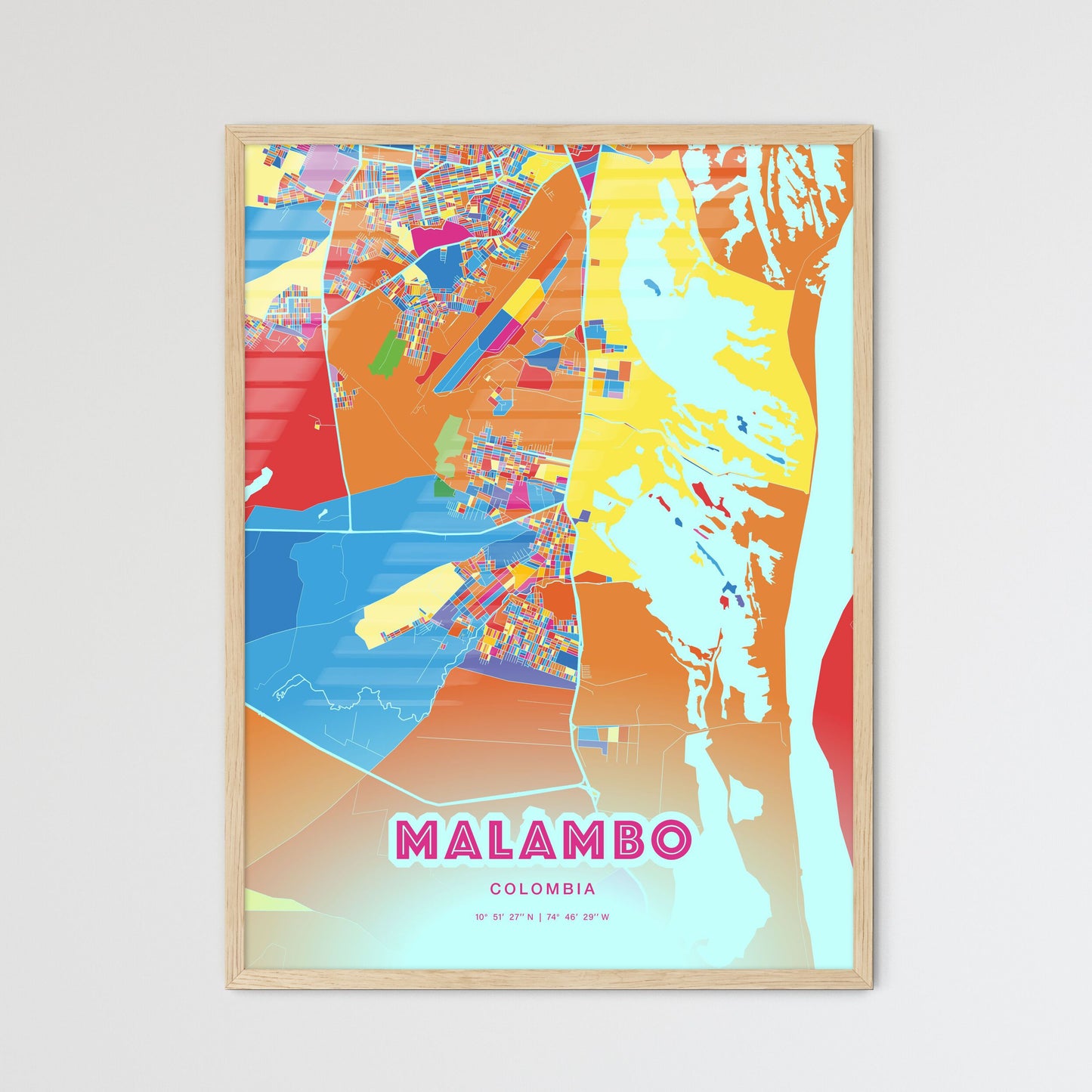 Colorful MALAMBO COLOMBIA Fine Art Map Crazy Colors