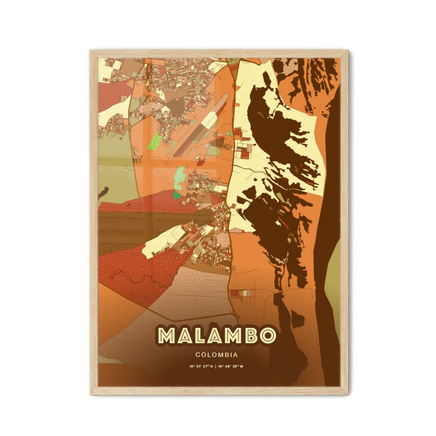 Colorful MALAMBO COLOMBIA Fine Art Map Farmhouse