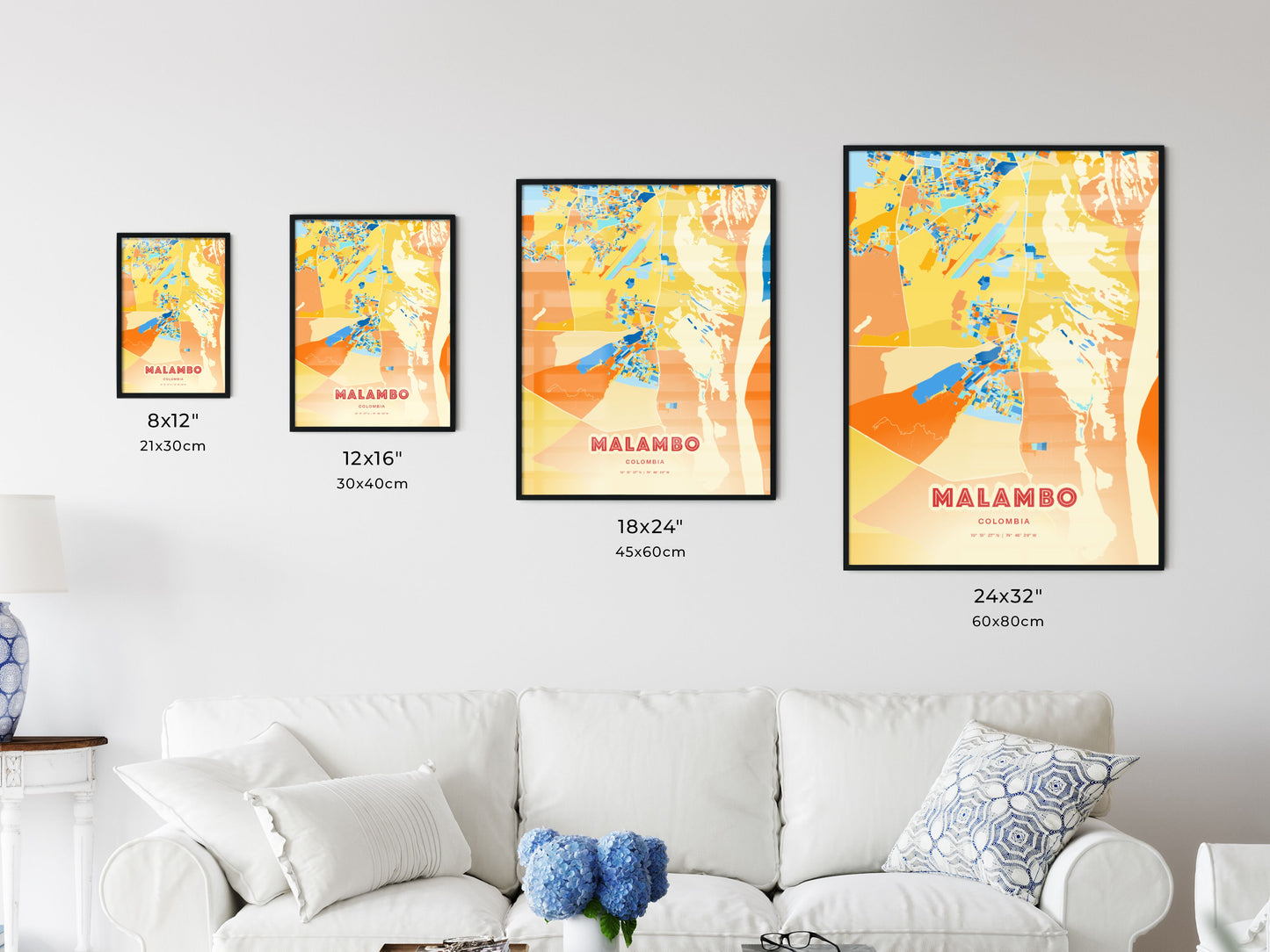 Colorful MALAMBO COLOMBIA Fine Art Map Blue Orange