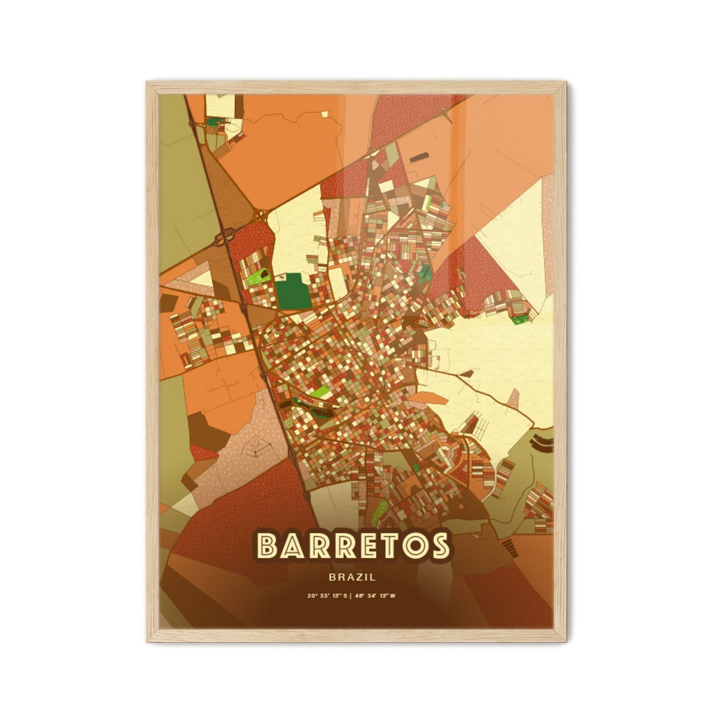 Colorful BARRETOS BRAZIL Fine Art Map Farmhouse