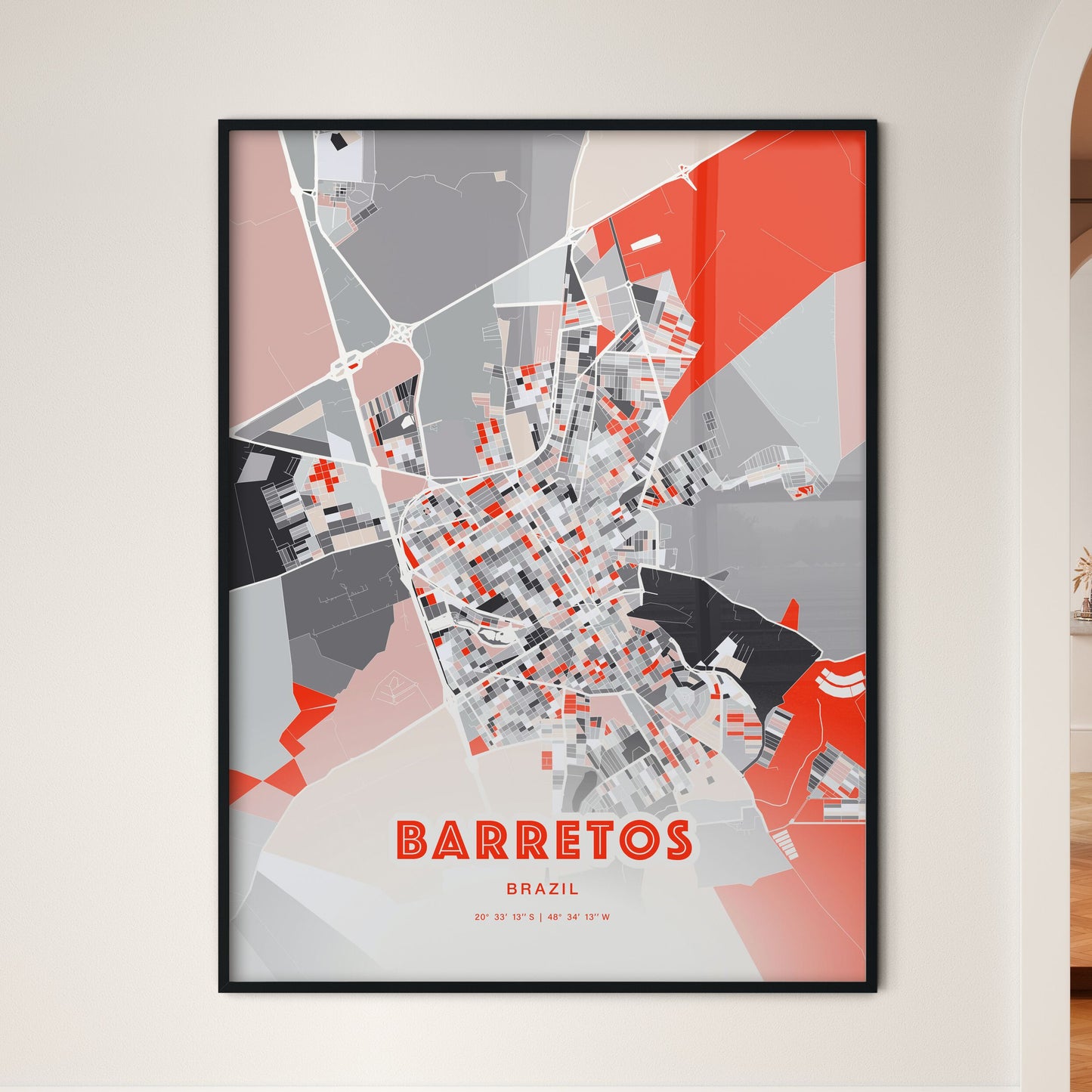 Colorful BARRETOS BRAZIL Fine Art Map Modern